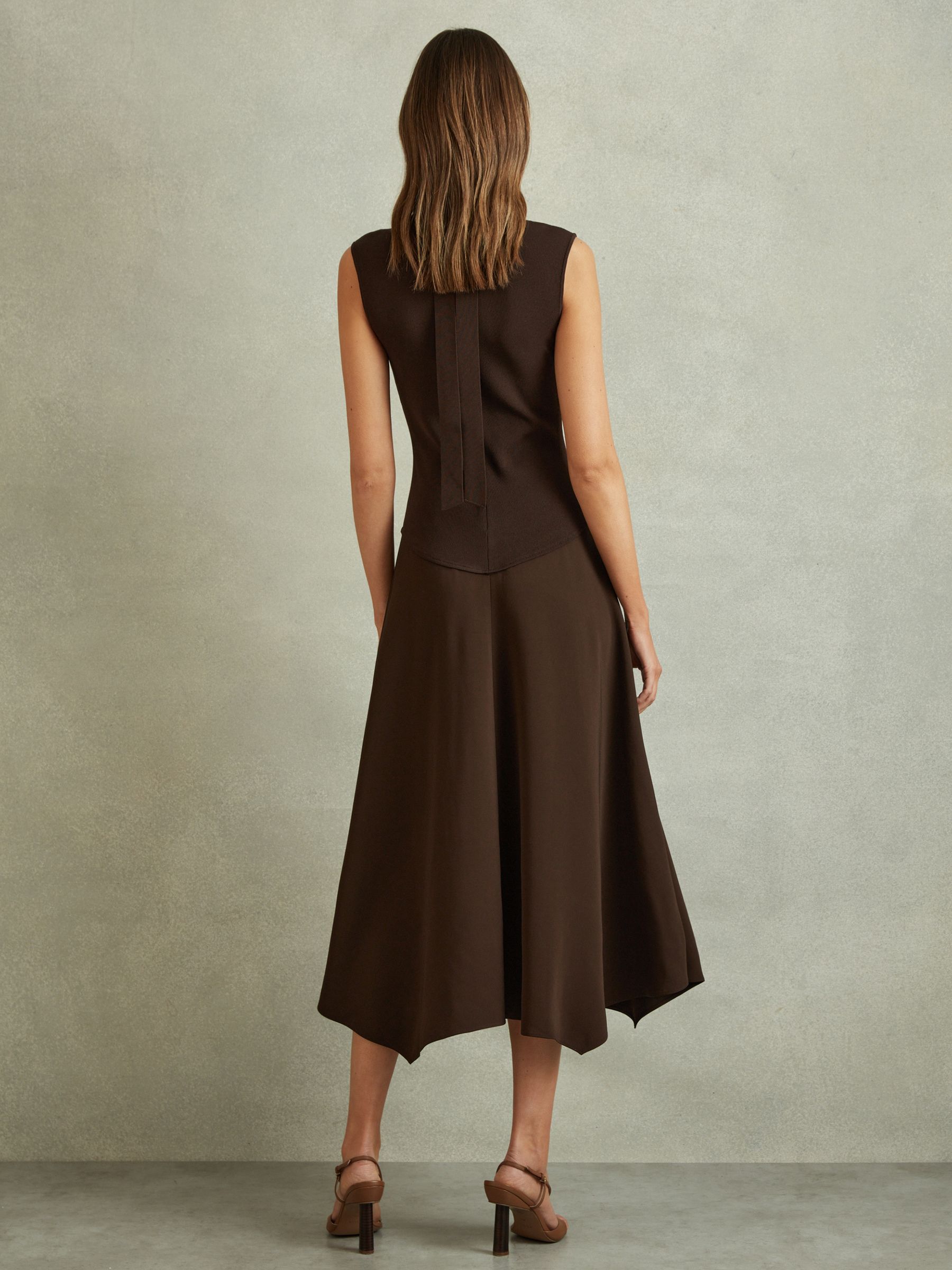 Hybrid Knit Tie Back Midi Dress in Chocolate - Image 4 of 5