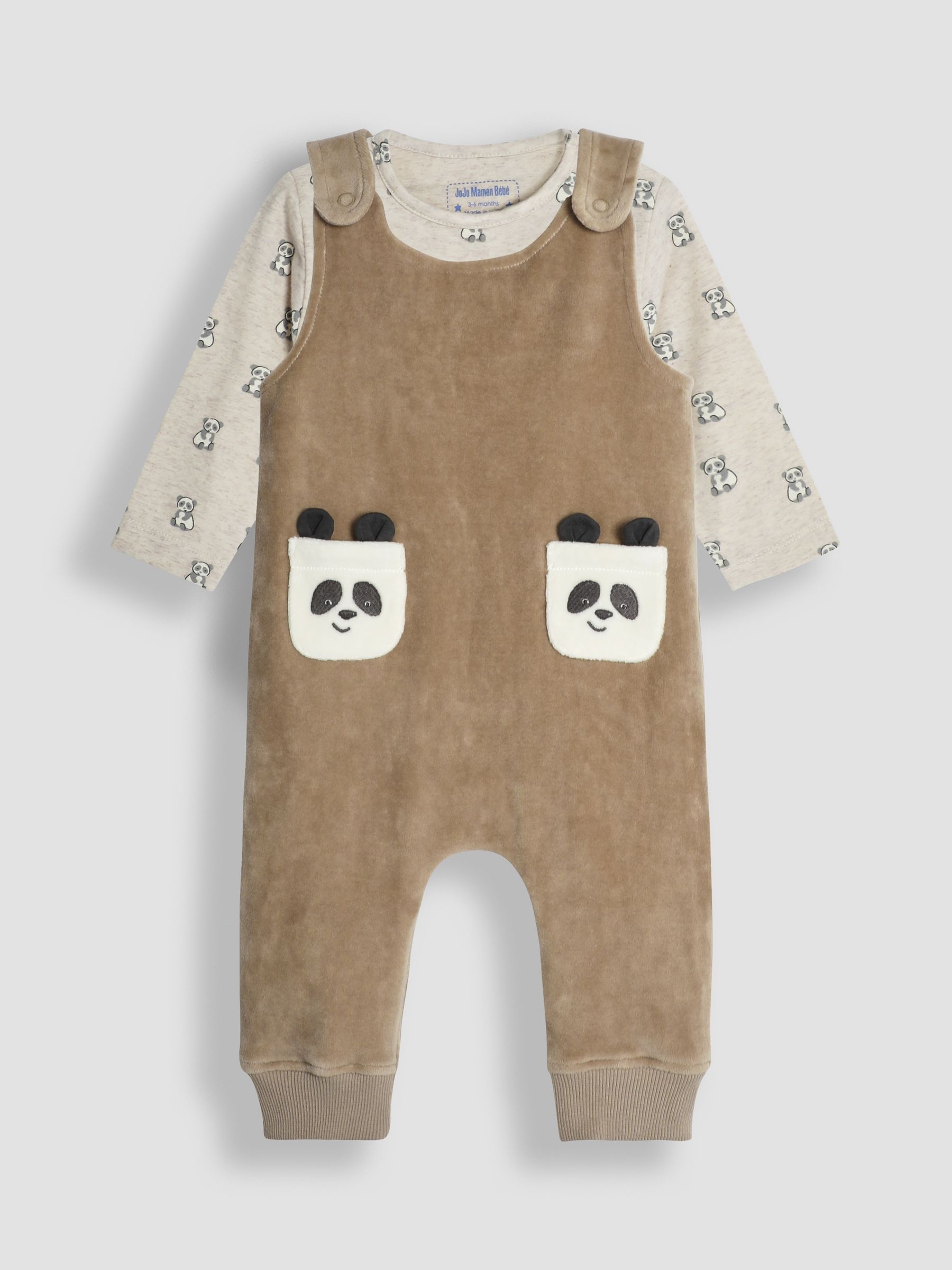 Natural Panda Applique Pocket Dungarees And Top Set - Image 1 of 9