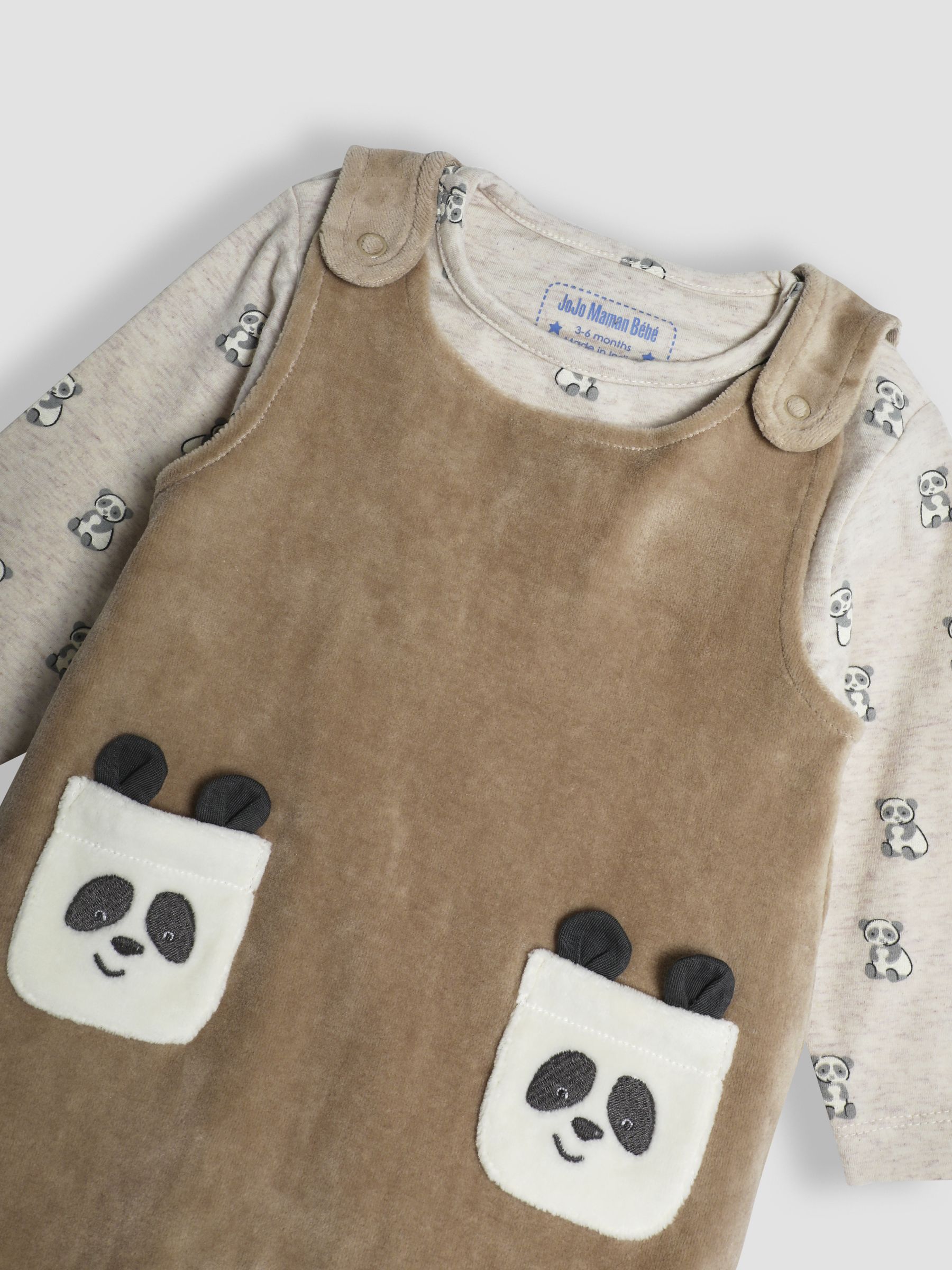 Natural Panda Applique Pocket Dungarees And Top Set - Image 6 of 9