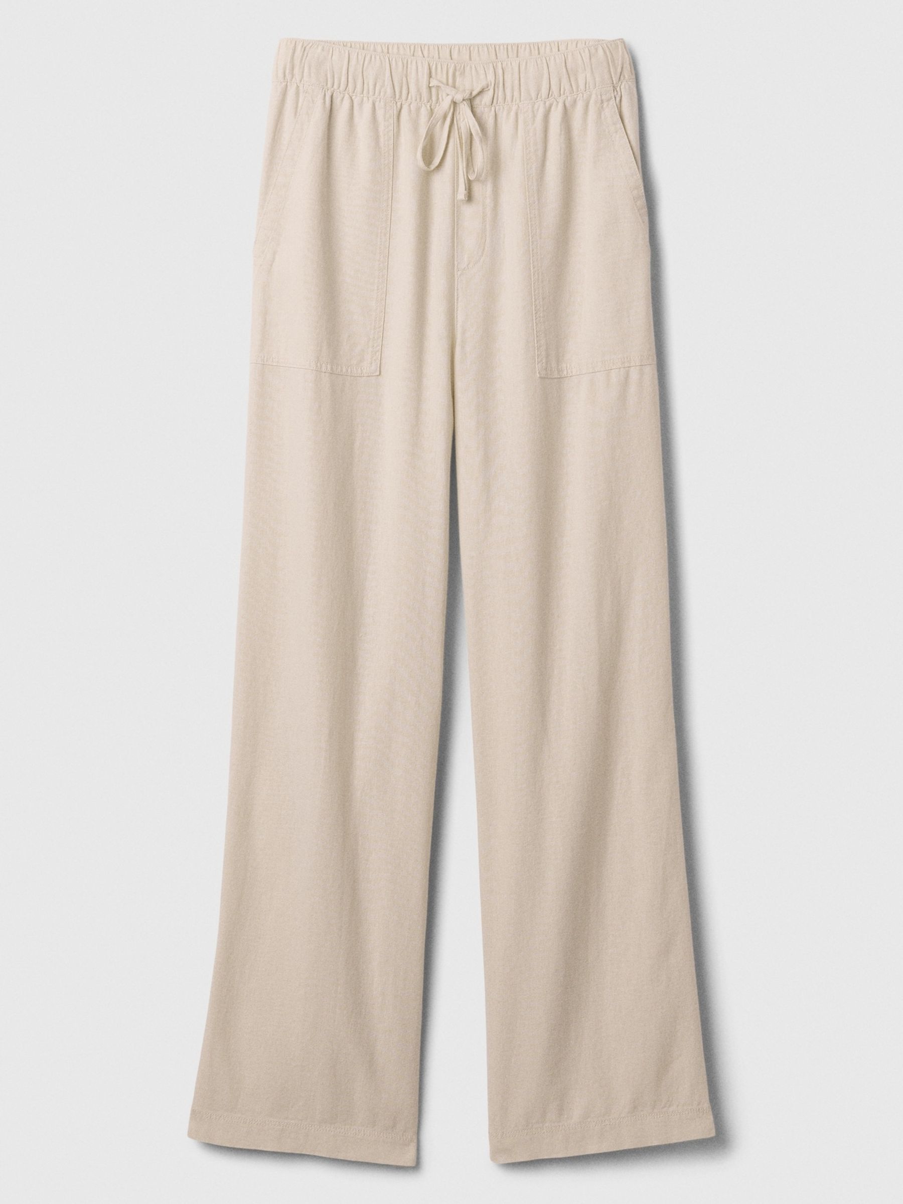 Beige Linen Blend Wide Leg Pull On Trousers - Image 3 of 3