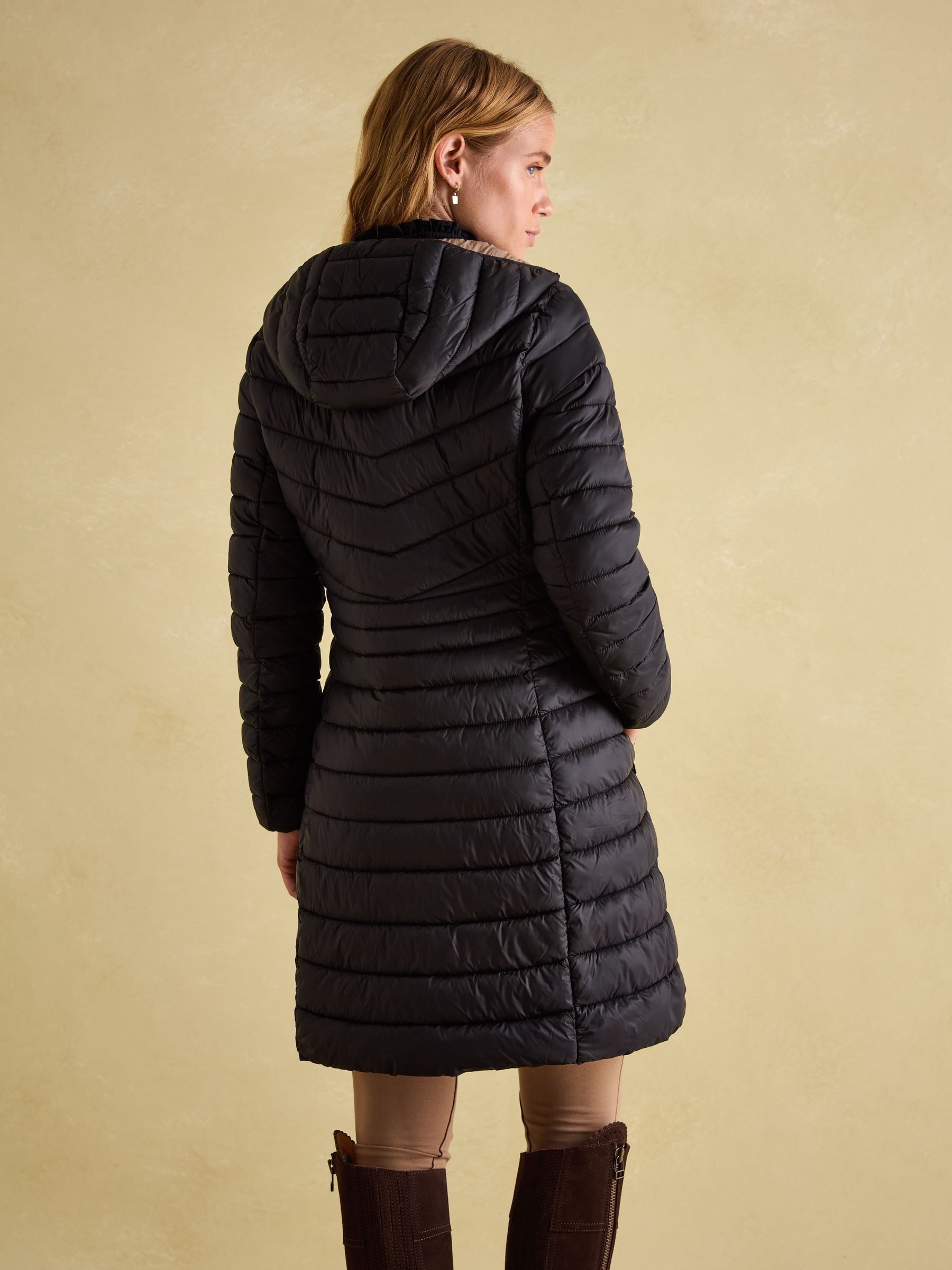 Kenley Black Showerproof Long Padded Coat with Hood - Image 2 of 7
