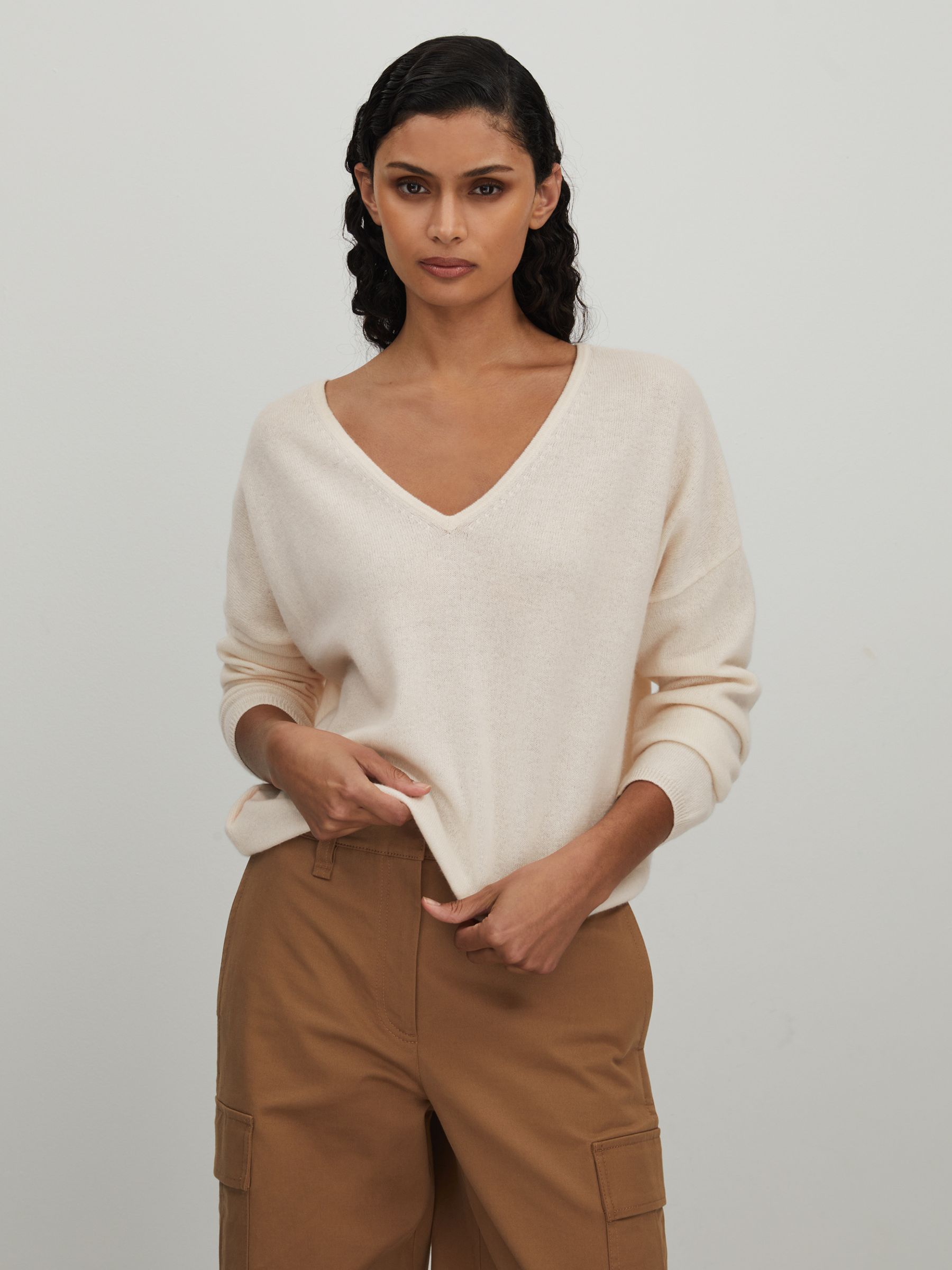 CRUSH Collection Cashmere Cropped Reversible Jumper in Milk - Image 1 of 6
