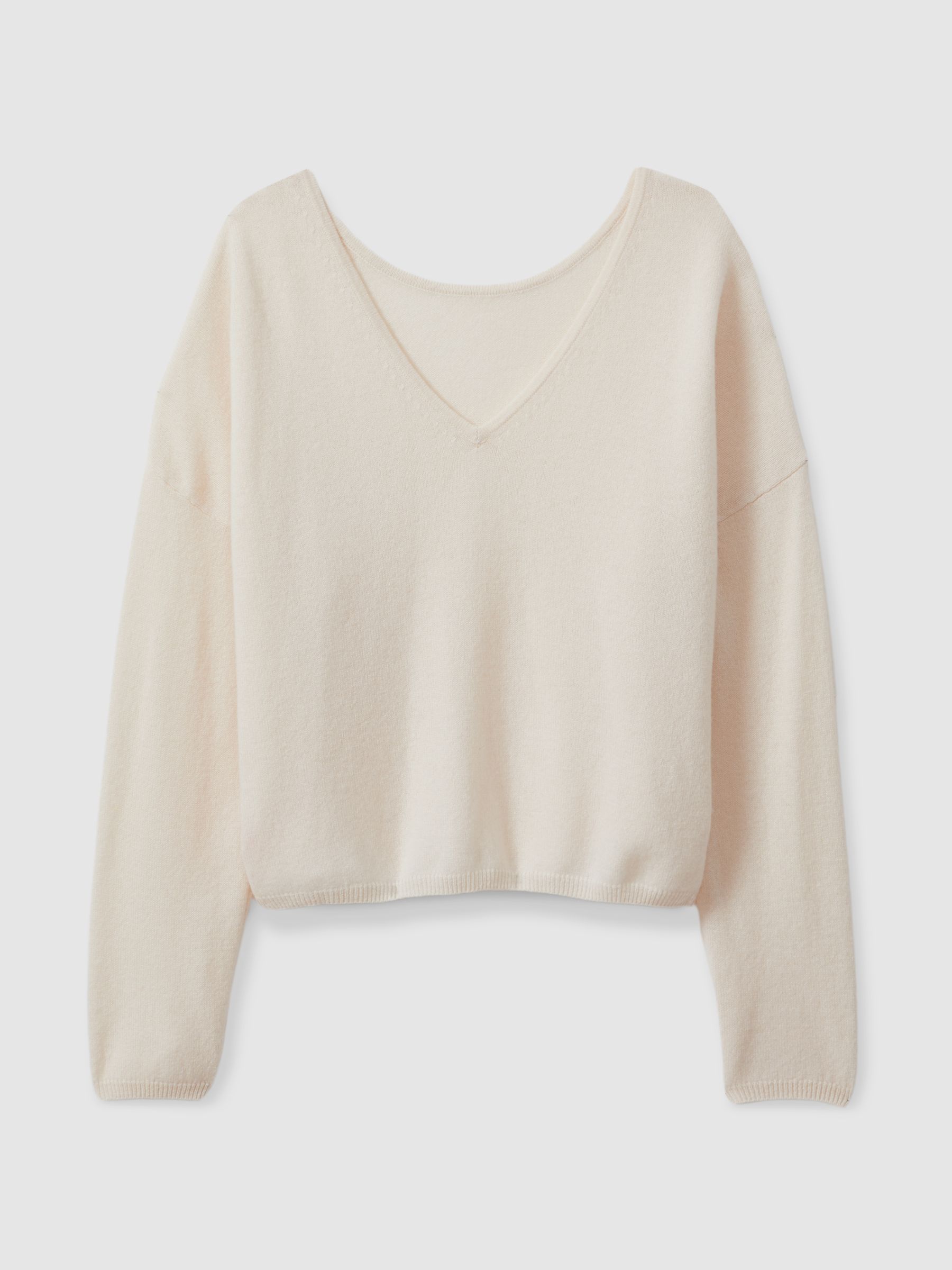 CRUSH Collection Cashmere Cropped Reversible Jumper in Milk - Image 2 of 6