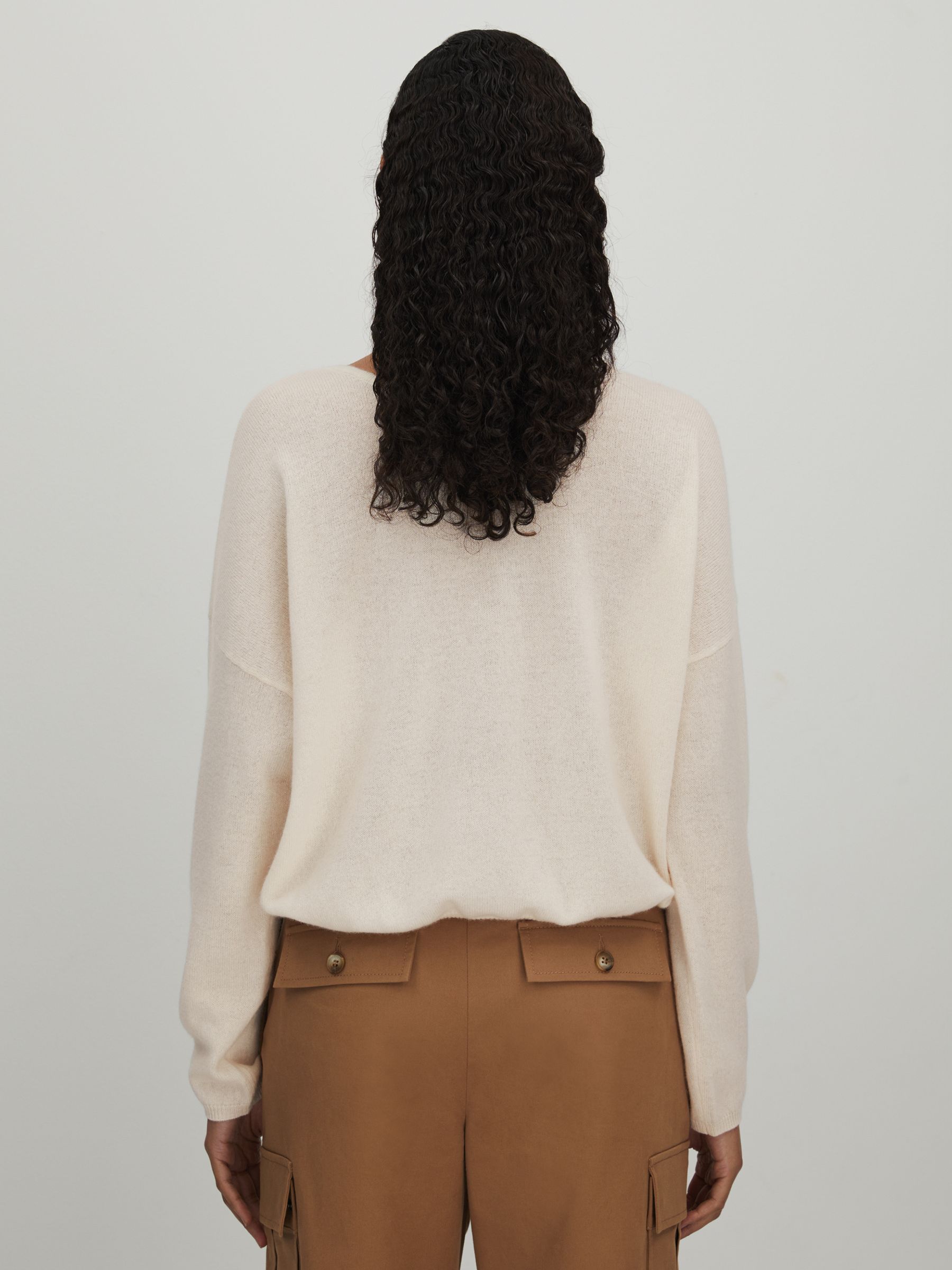 CRUSH Collection Cashmere Cropped Reversible Jumper in Milk - Image 4 of 6
