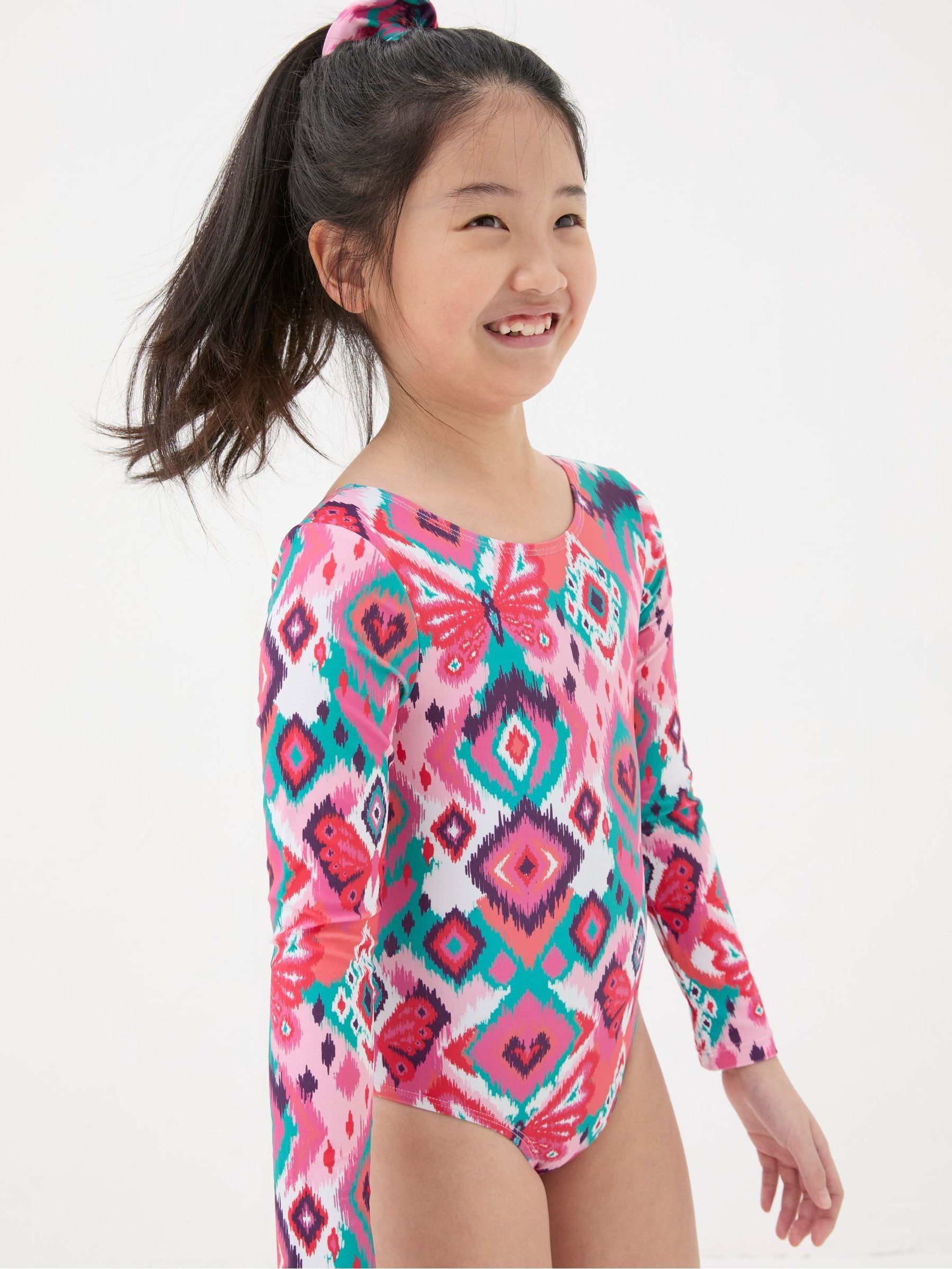 Pink Butterfly Long Sleeve Swimsuit - Image 1 of 5