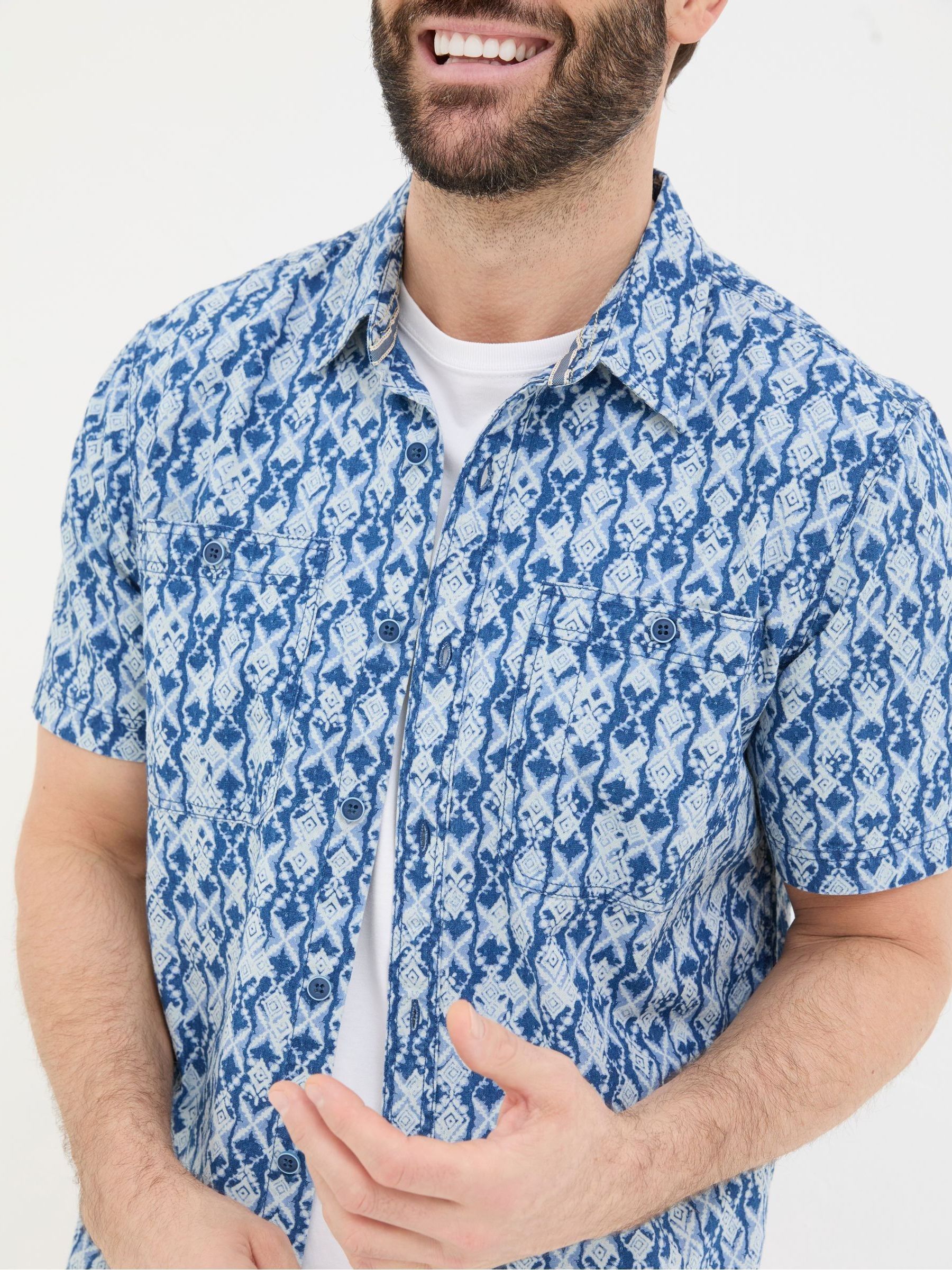 Ikat Blue Print Shirt - Image 4 of 5