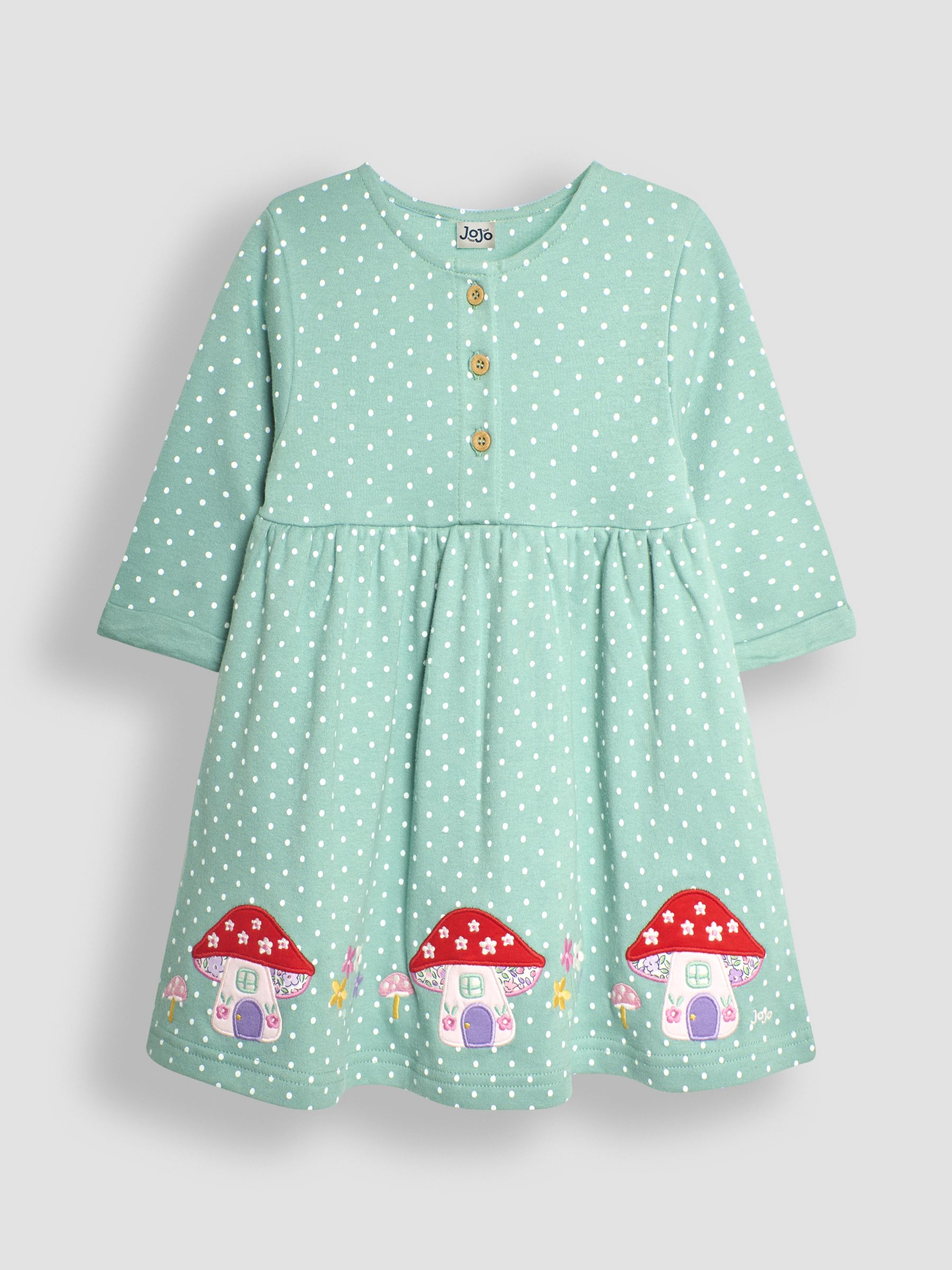 Green Fairy & Toadstool Appliqué Button Front Dress - Image 1 of 3