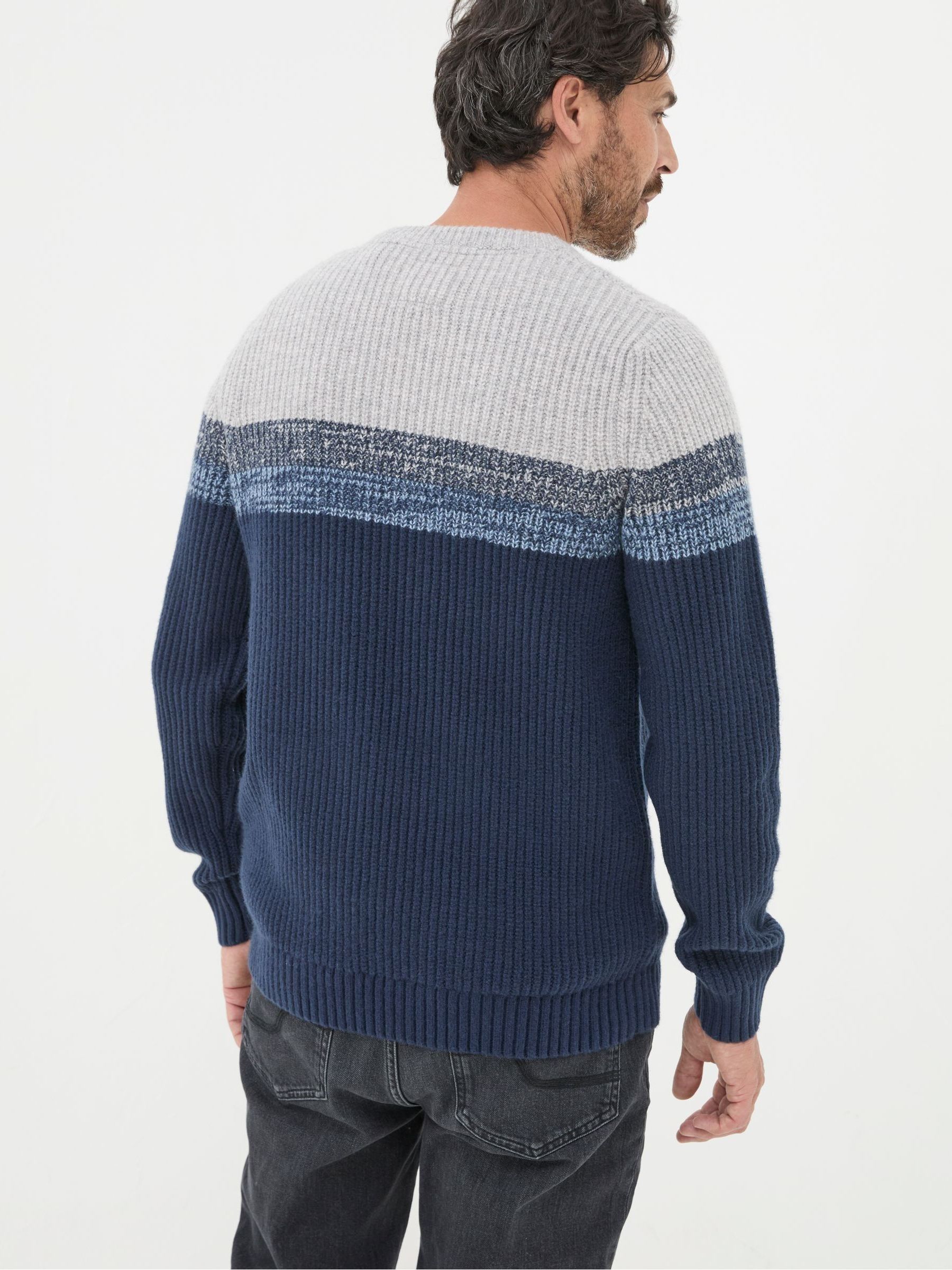 Hinton Navy Chest Stripe Crew Neck Jumper - Image 2 of 5