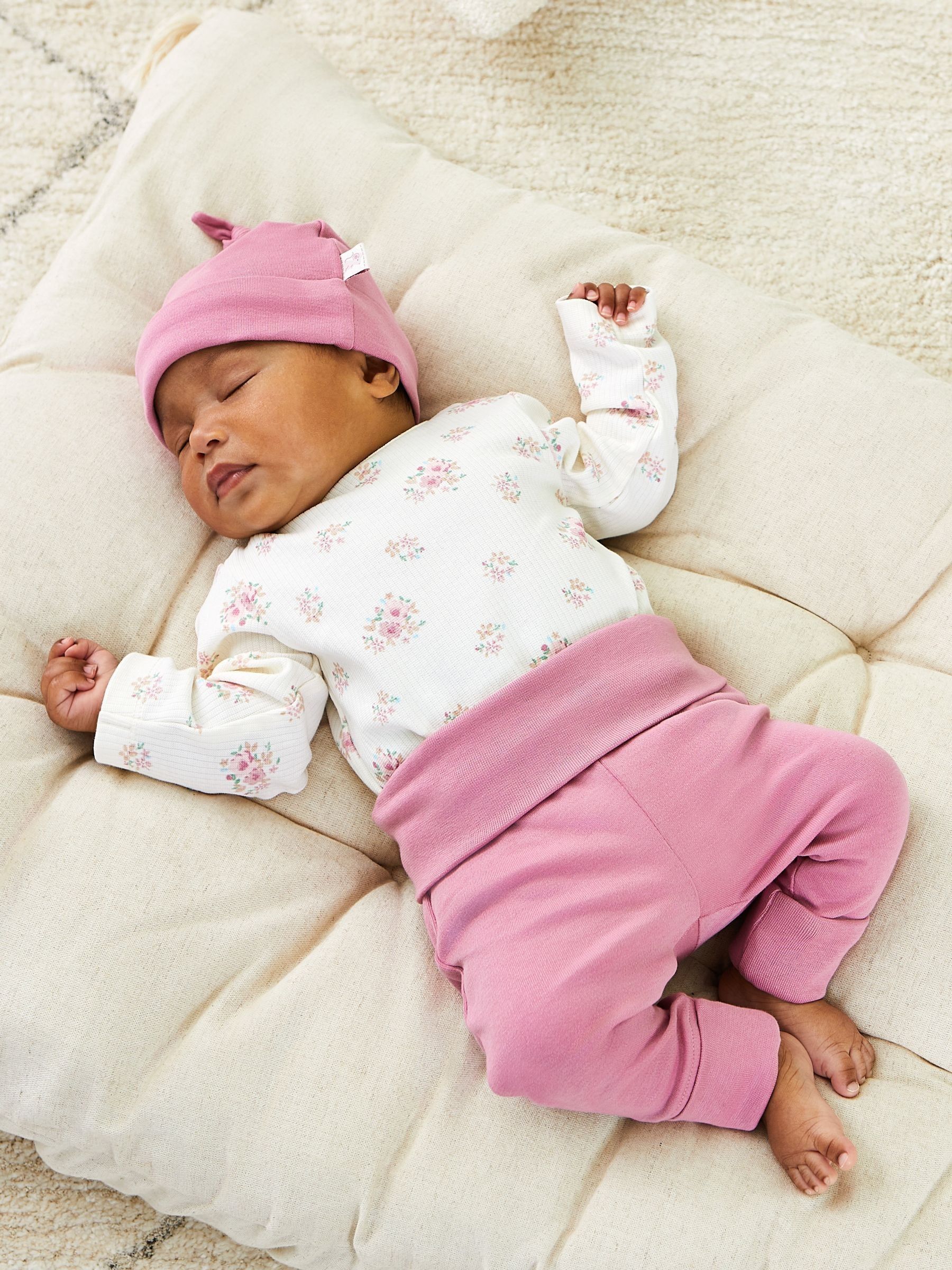 Cream 3-Piece Floral Body, Trousers & Hat Set - Image 2 of 10
