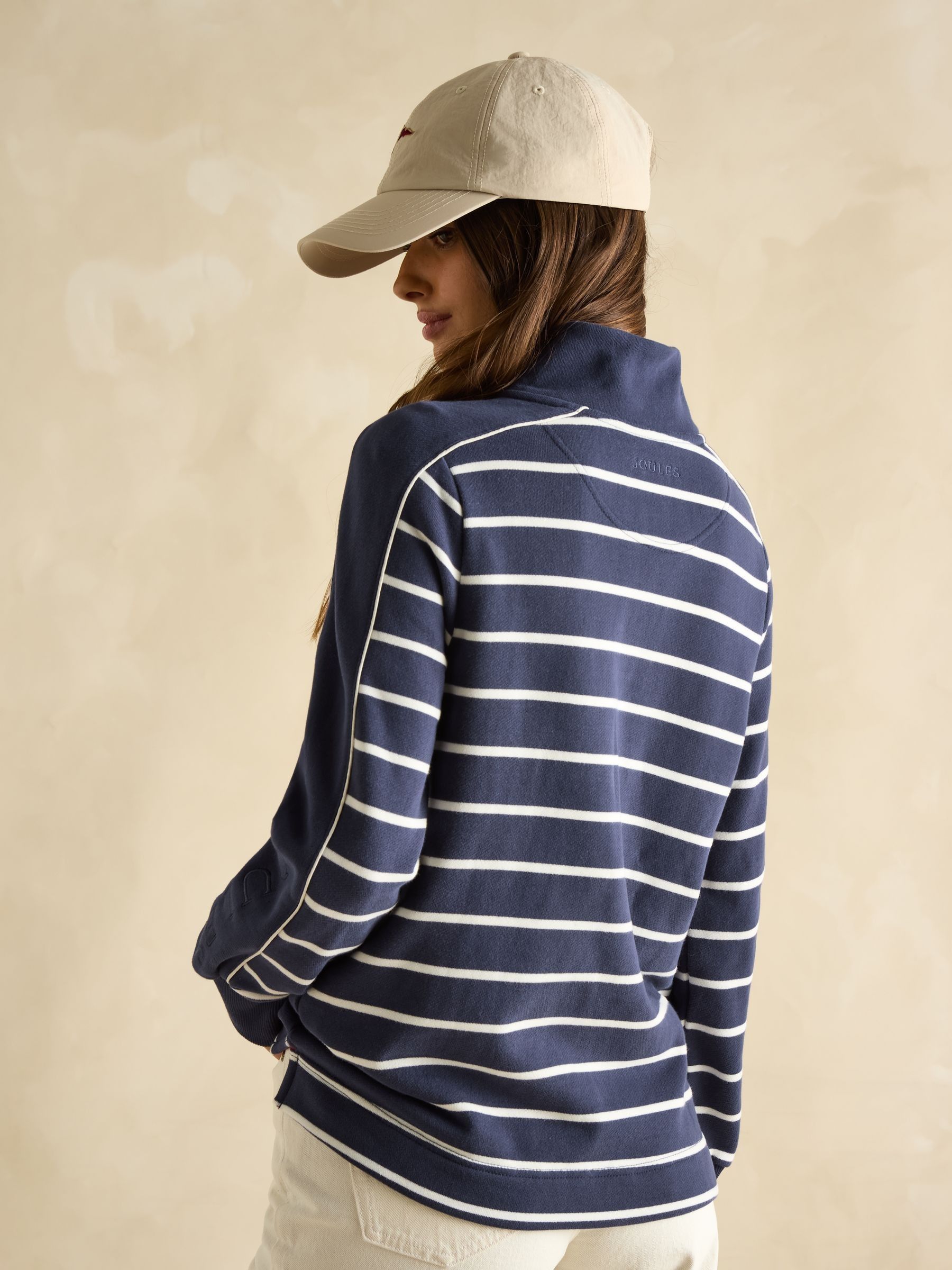 Southwold Navy Blue & Cream Cotton Button Down Striped Sweatshirt - Image 2 of 8