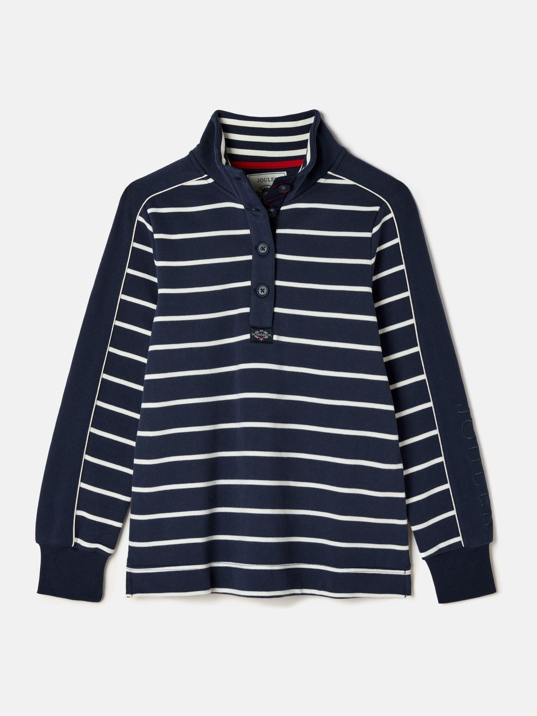 Southwold Navy Blue & Cream Cotton Button Down Striped Sweatshirt - Image 8 of 8
