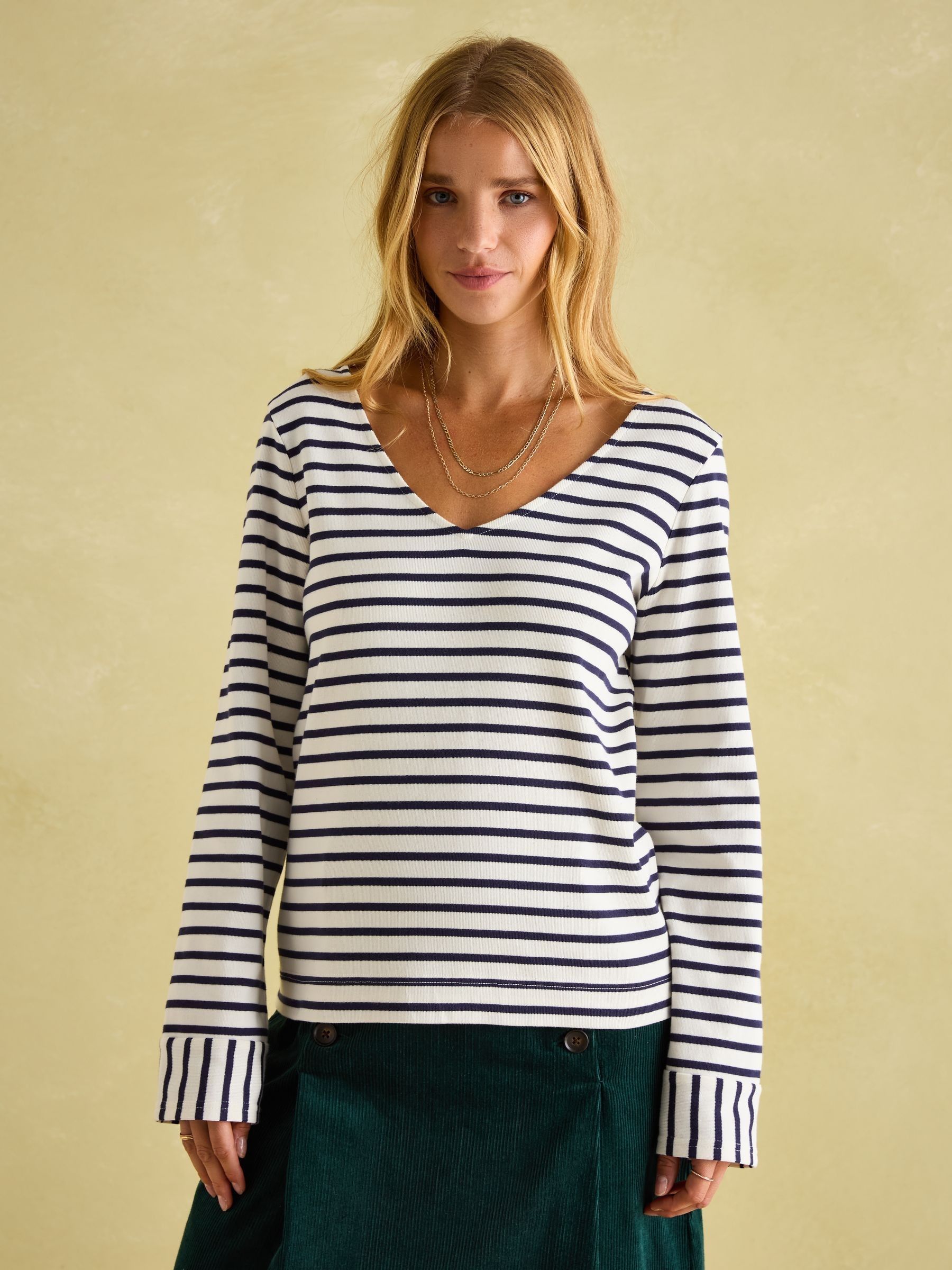 Harbour Cream/Navy V-Neck Jersey Top - Image 1 of 6