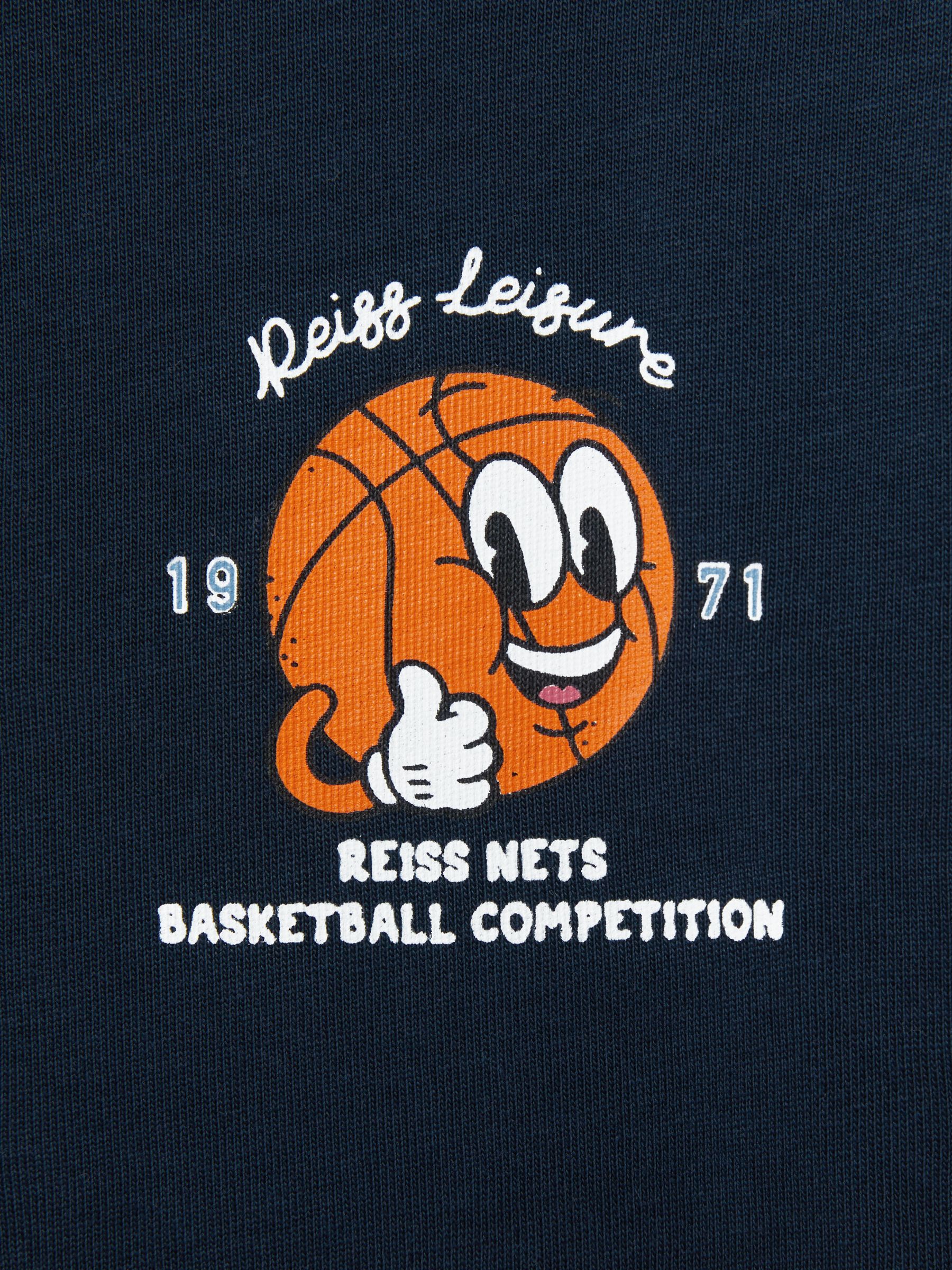 9-13 yrs Oversized Cotton Basketball Motif Crew Neck T-Shirt in Washed Navy - Image 5 of 5