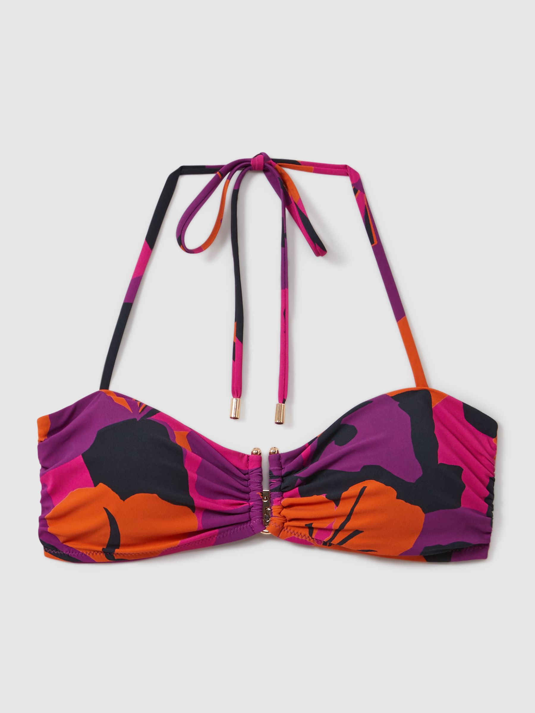 Florere Printed Bandeau Bikini Top in Pink/Orange - Image 2 of 5