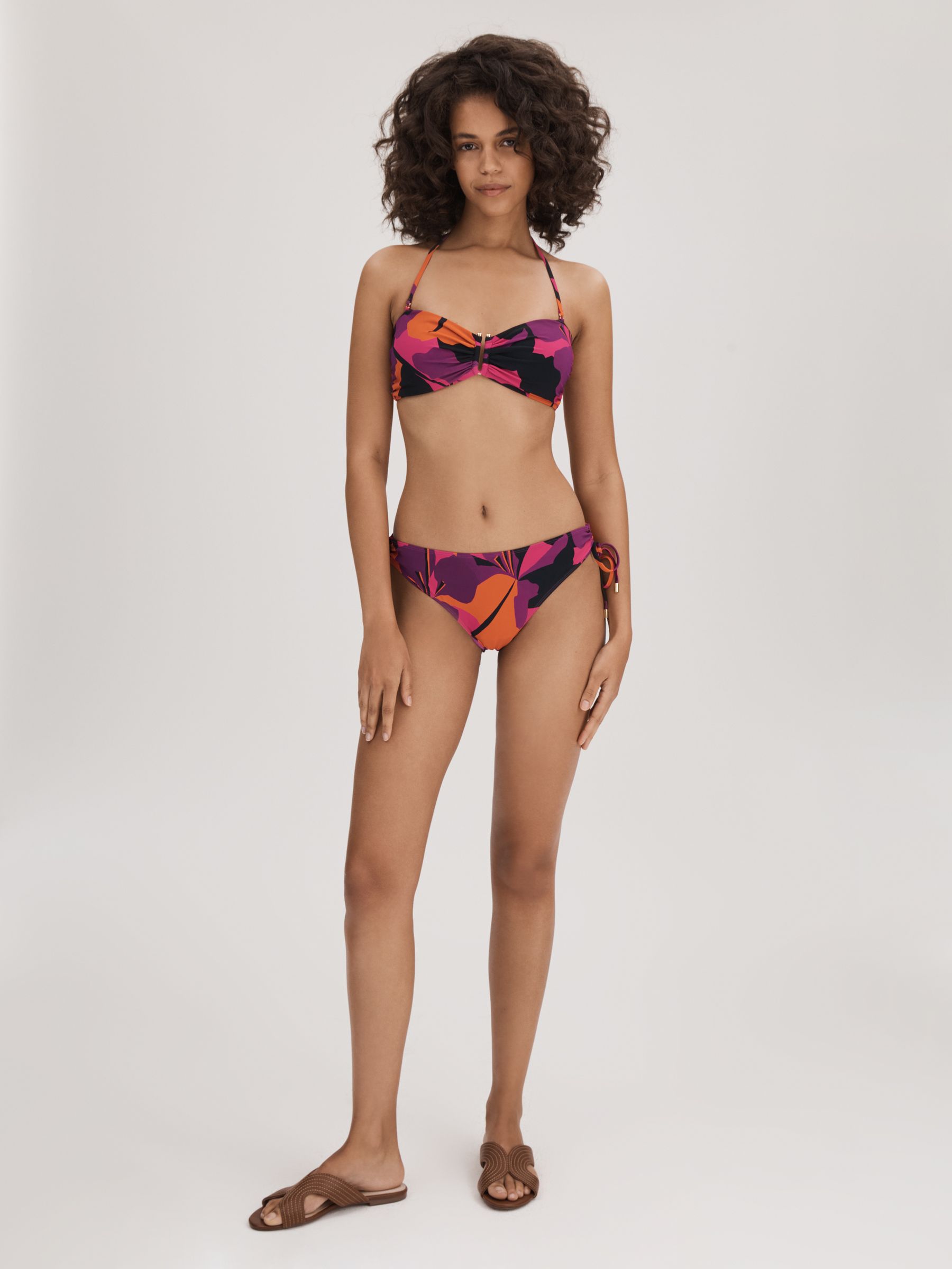 Florere Printed Bandeau Bikini Top in Pink/Orange - Image 3 of 5