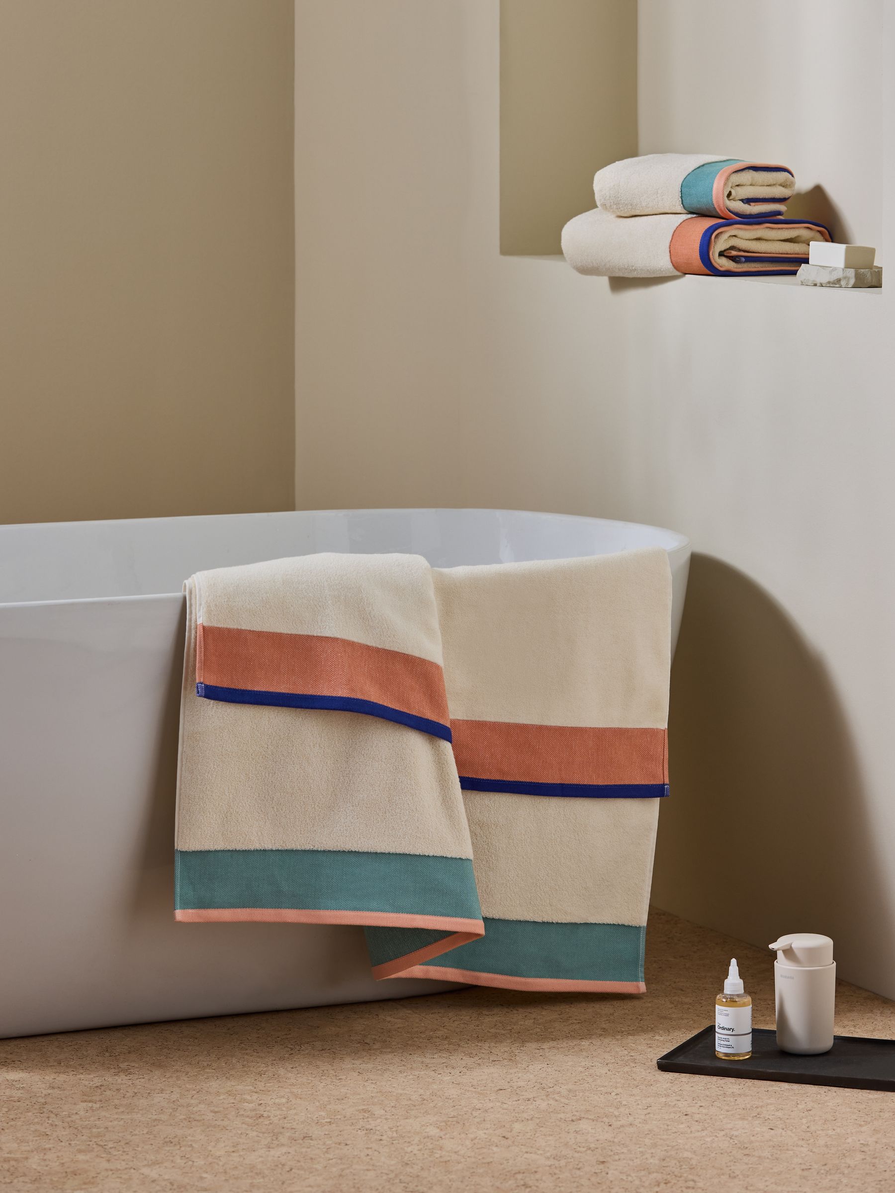 Dax Border 100% Cotton Towel in Peach and Blues - Image 3 of 3