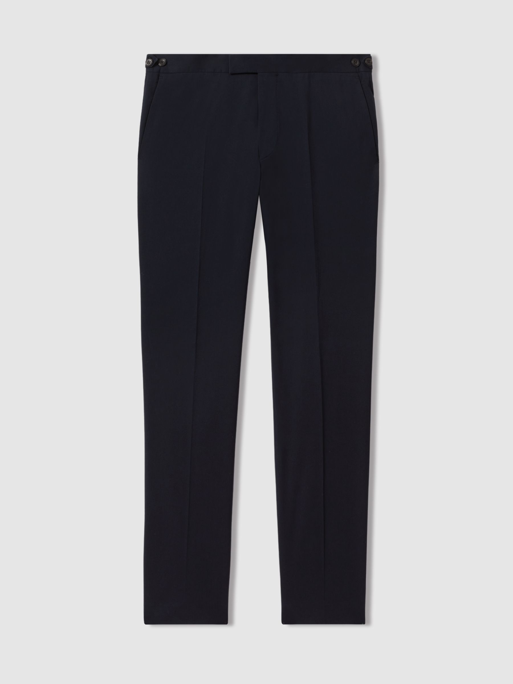 Seare Navy Cotton Blend Side Adjuster Slim Fit Trousers - Image 2 of 5