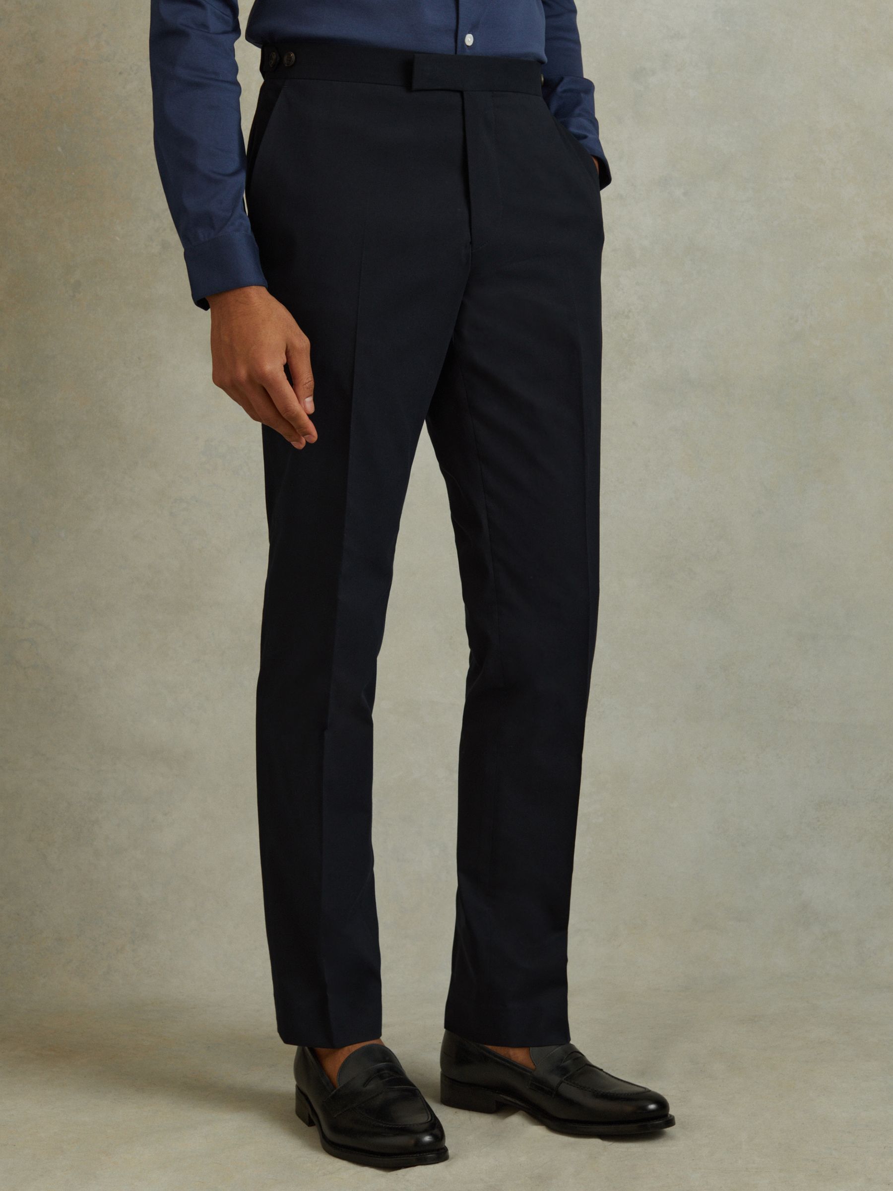 Seare Navy Cotton Blend Side Adjuster Slim Fit Trousers - Image 3 of 5