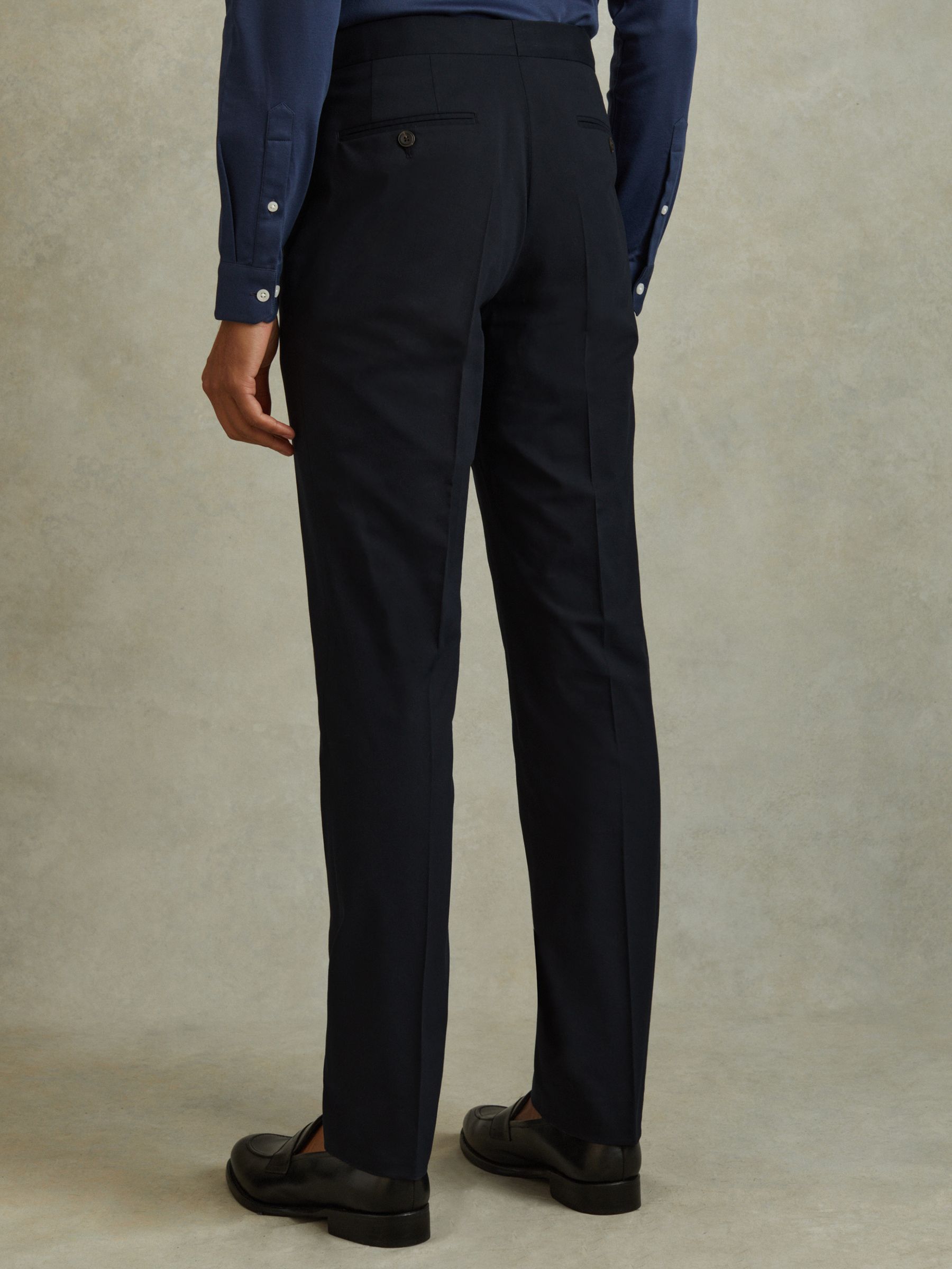 Seare Navy Cotton Blend Side Adjuster Slim Fit Trousers - Image 4 of 5