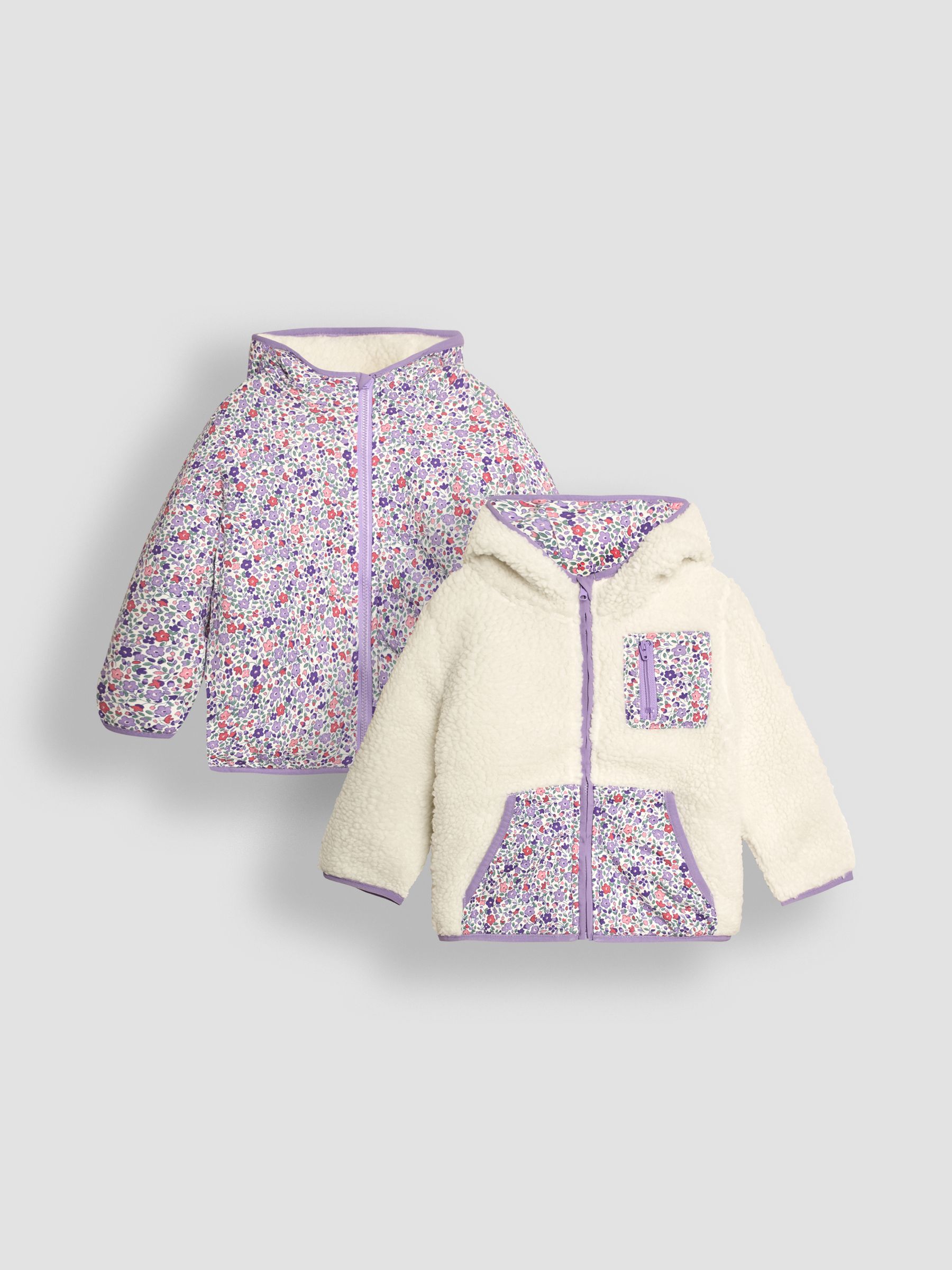 Cream Toadstool Ditsy Floral Reversible Hooded Teddy Fleece - Image 1 of 7
