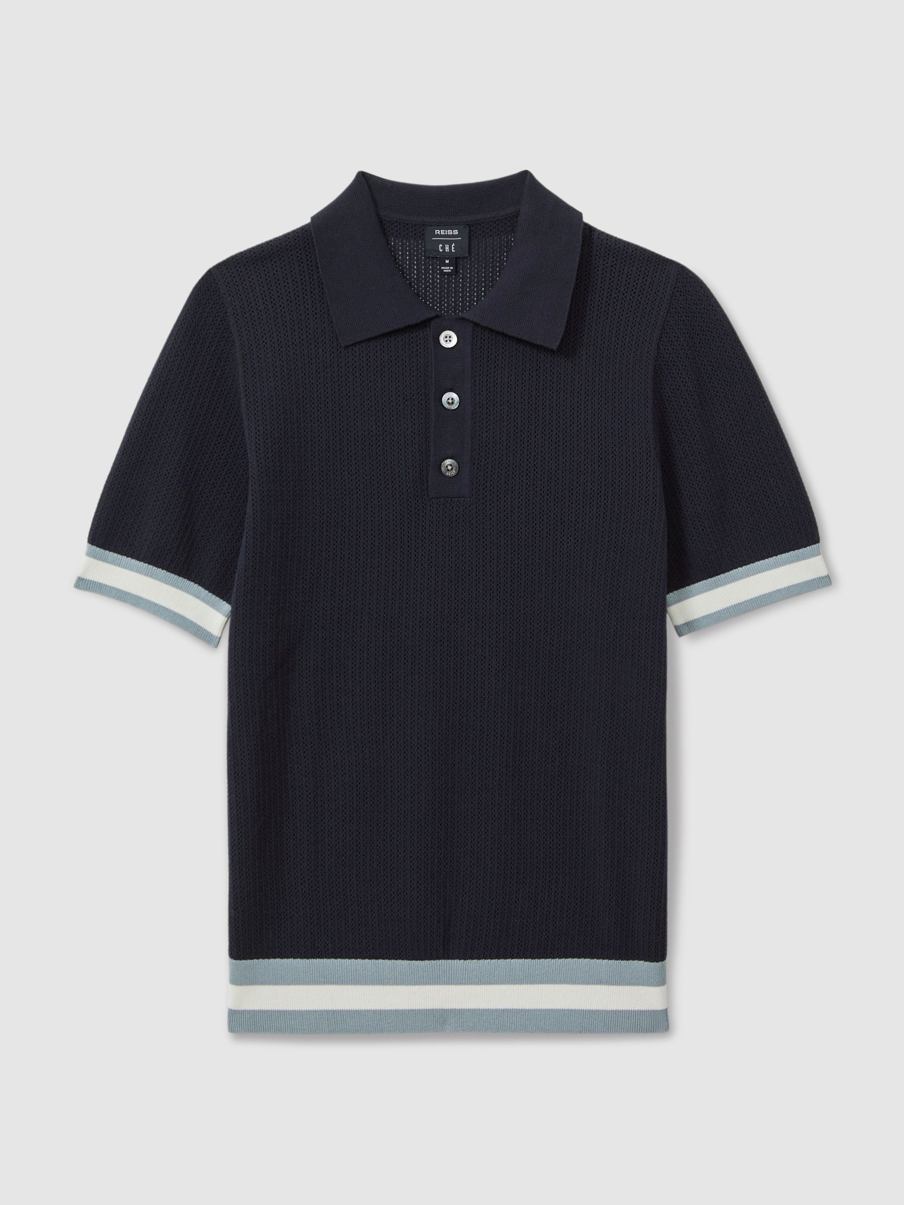 Reiss | Ché Knitted Half-Button Polo Shirt in Navy - Image 2 of 5 Reiss | Ché Knitted Half-Button Polo Shirt in Navy - Image 2 of 5