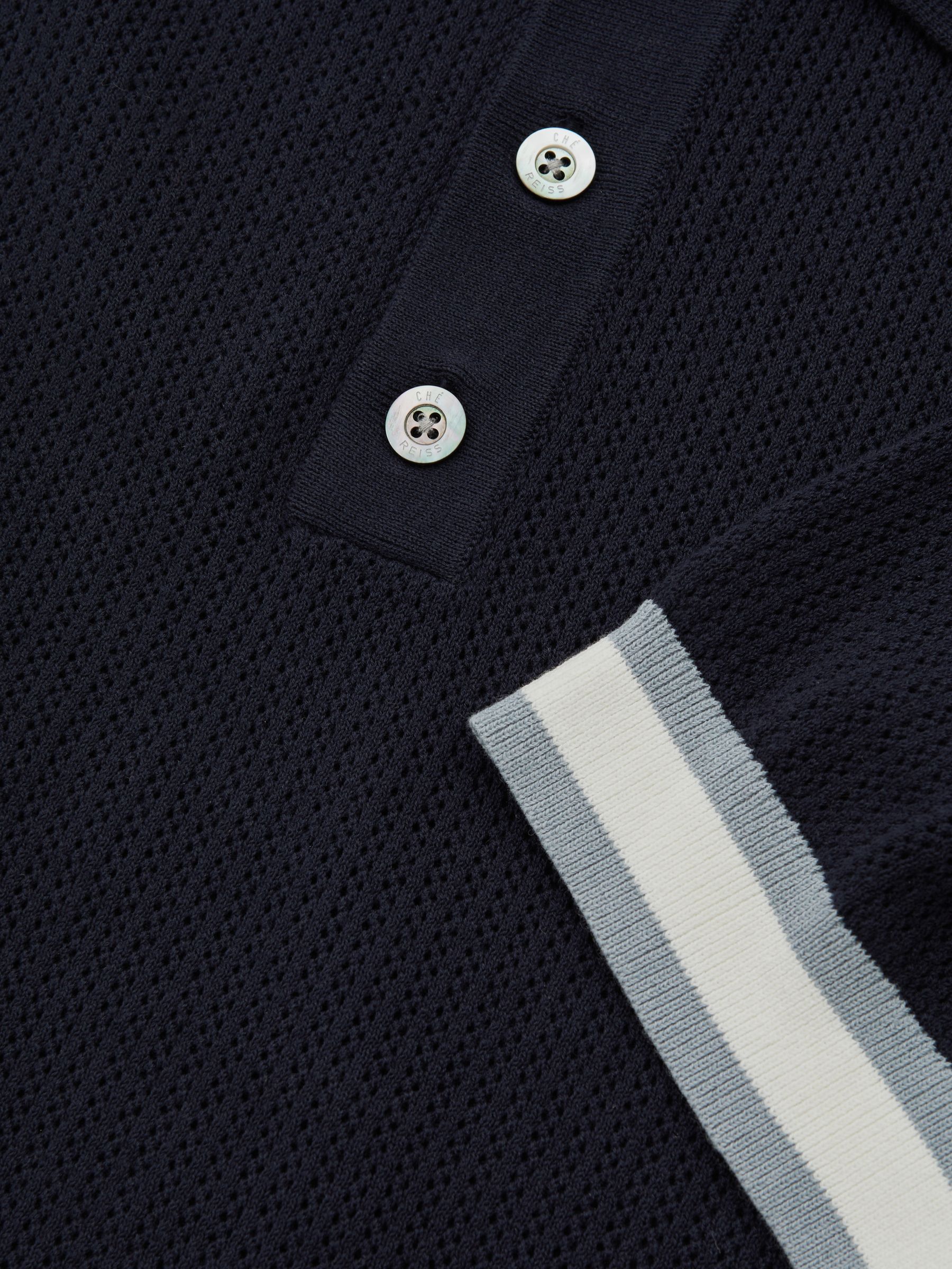 Reiss | Ché Knitted Half-Button Polo Shirt in Navy - Image 4 of 5