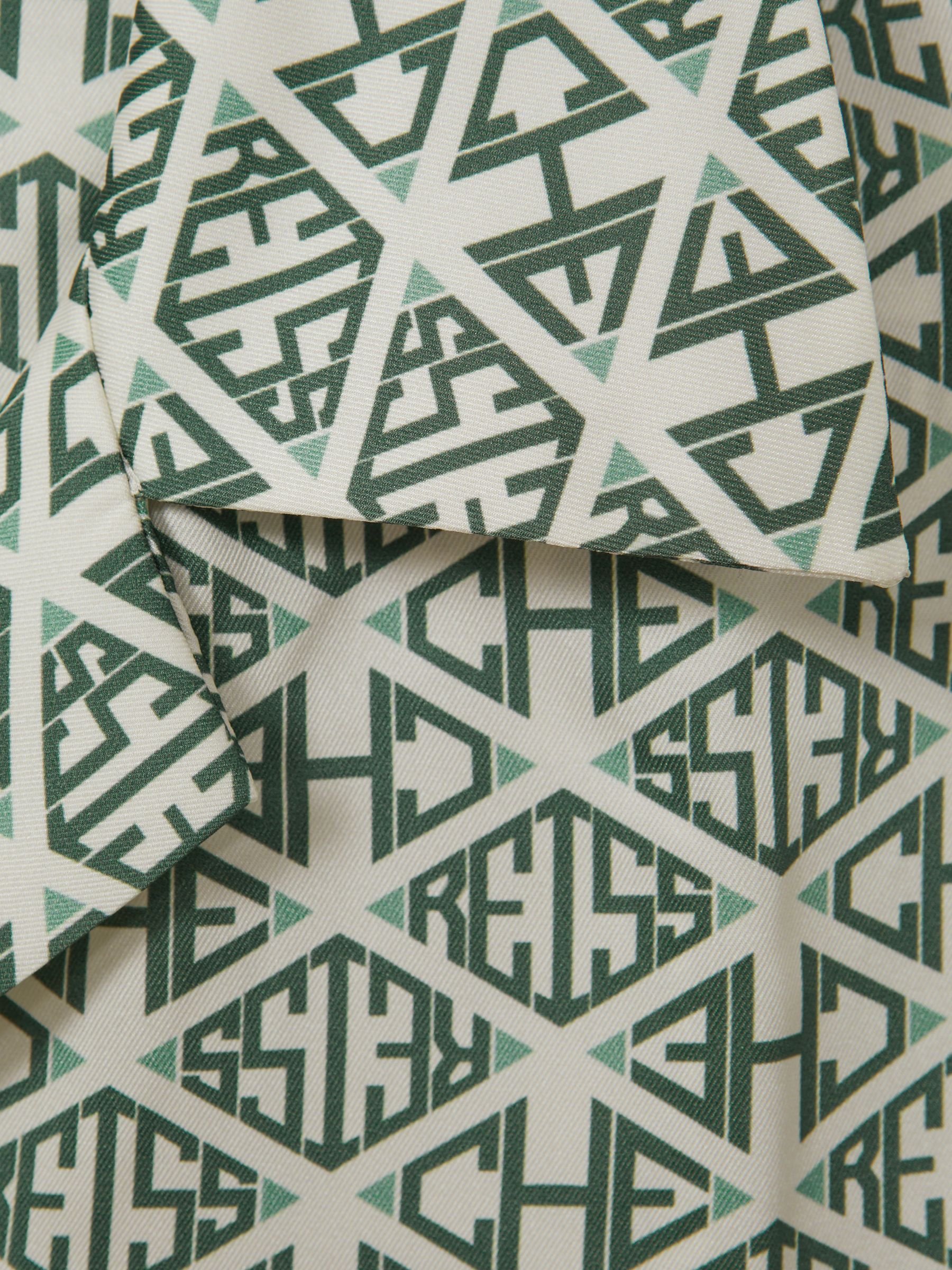Reiss | Ché Monogram Print Cuff Detail Cuban Collar Shirt in Ivory/Sage - Image 3 of 6