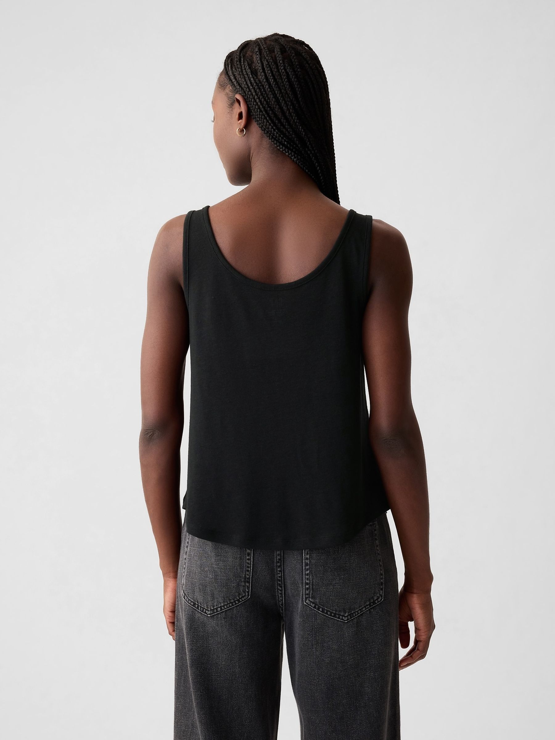 Black Linen Blend Sleeveless Henley Vest Top - Image 2 of 4