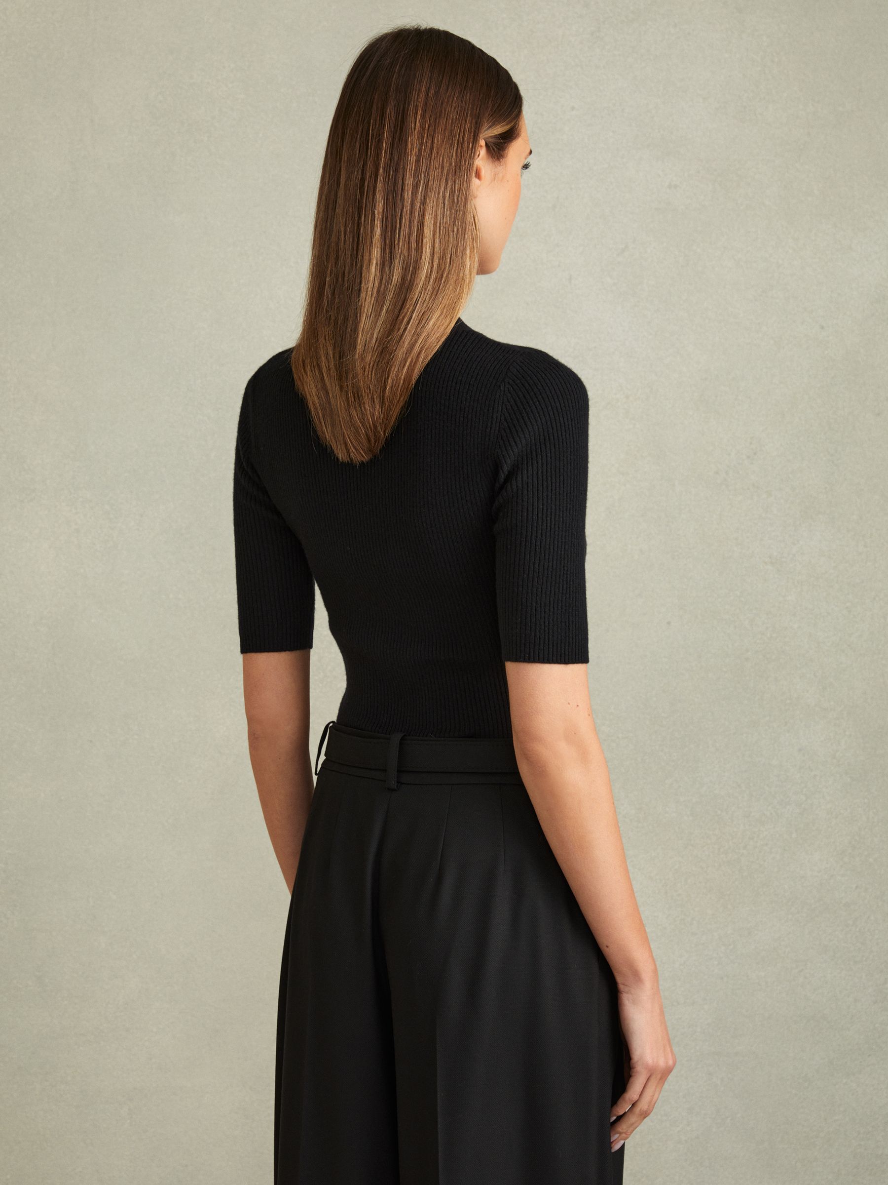 Wool Blend Button Detail Top in Black - Image 5 of 6
