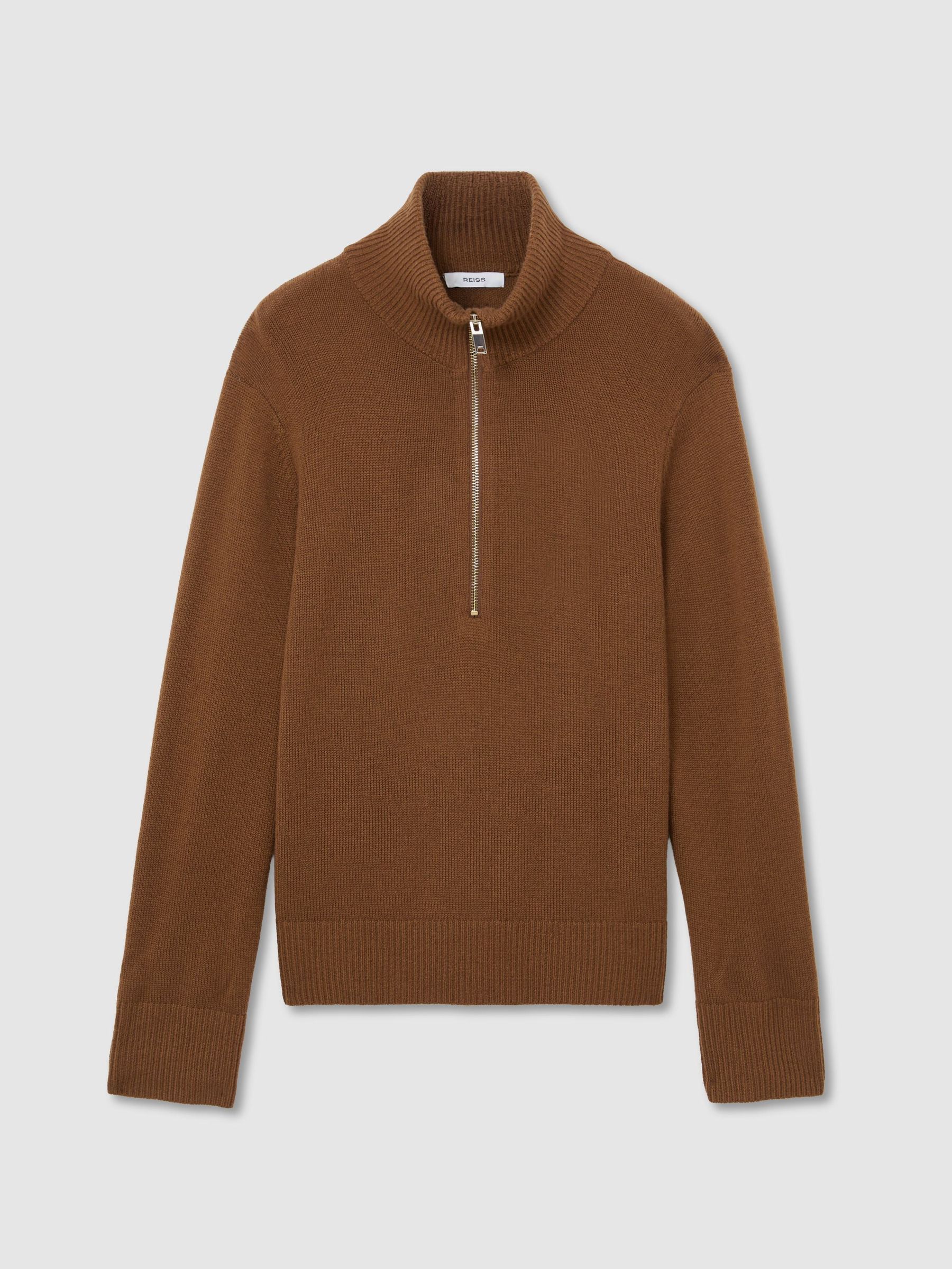 Wool-Cashmere Half-Zip Jumper in Tan Brown - Image 2 of 6 Wool-Cashmere Half-Zip Jumper in Tan Brown - Image 2 of 6