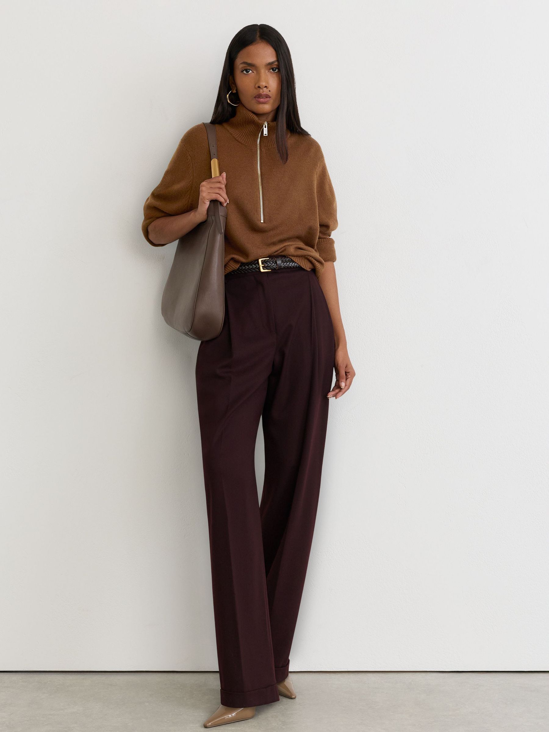 Wool-Cashmere Half-Zip Jumper in Tan Brown - Image 3 of 6