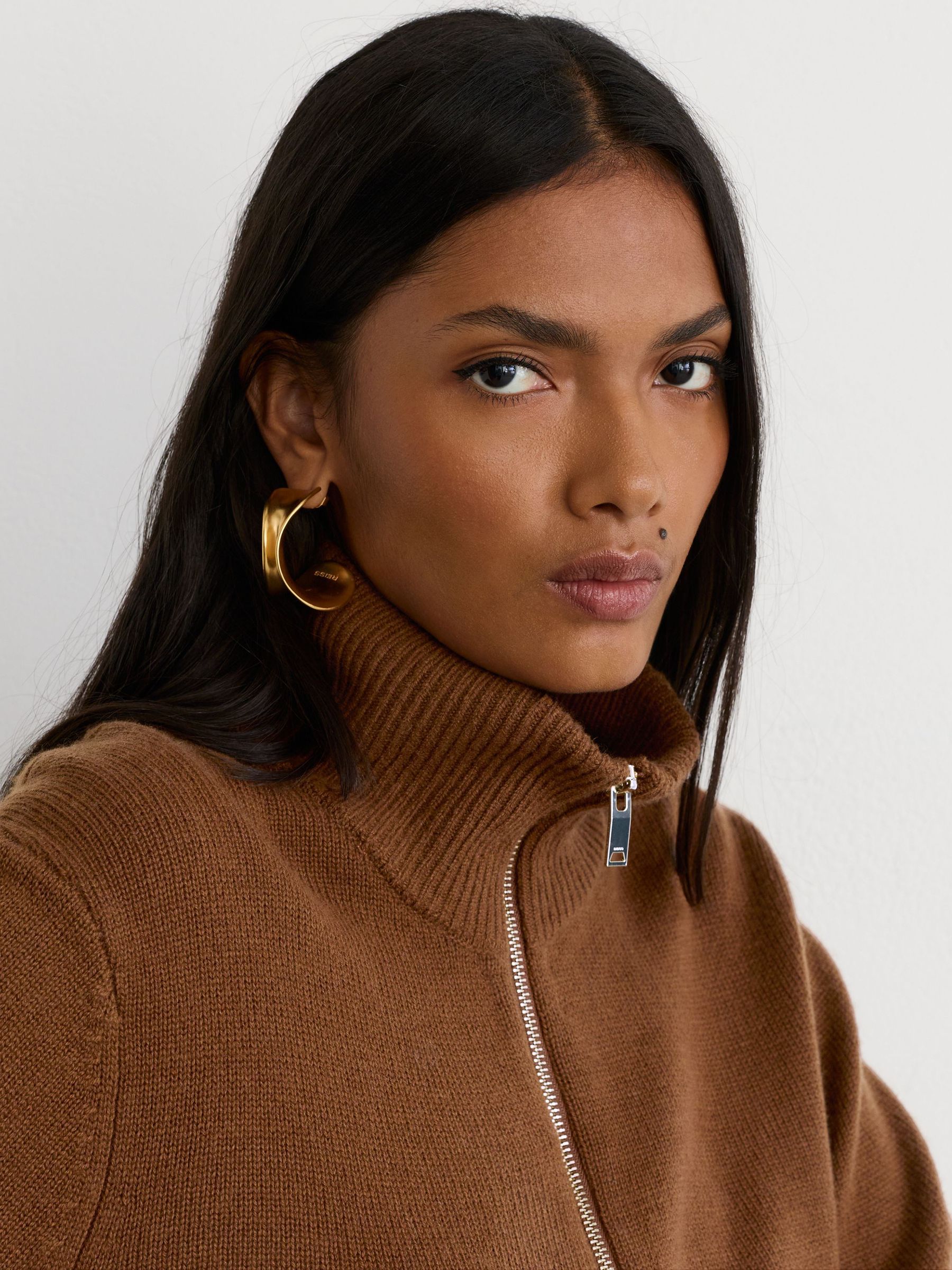 Wool-Cashmere Half-Zip Jumper in Tan Brown - Image 4 of 6