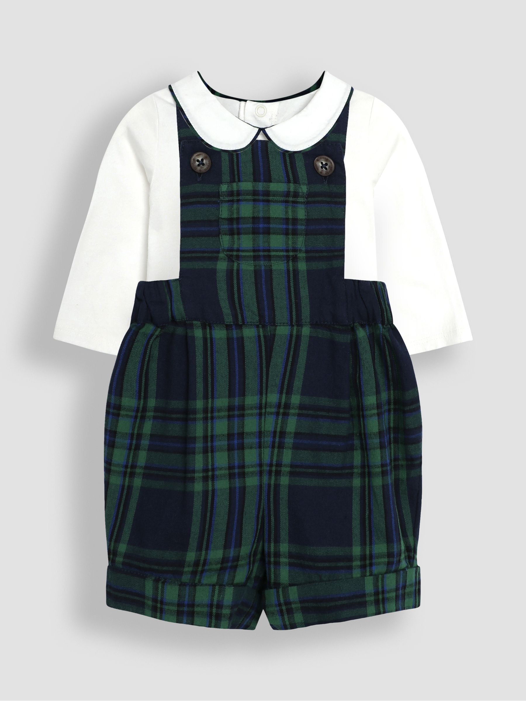 Navy Tartan Dungarees And Top Set - Image 1 of 6