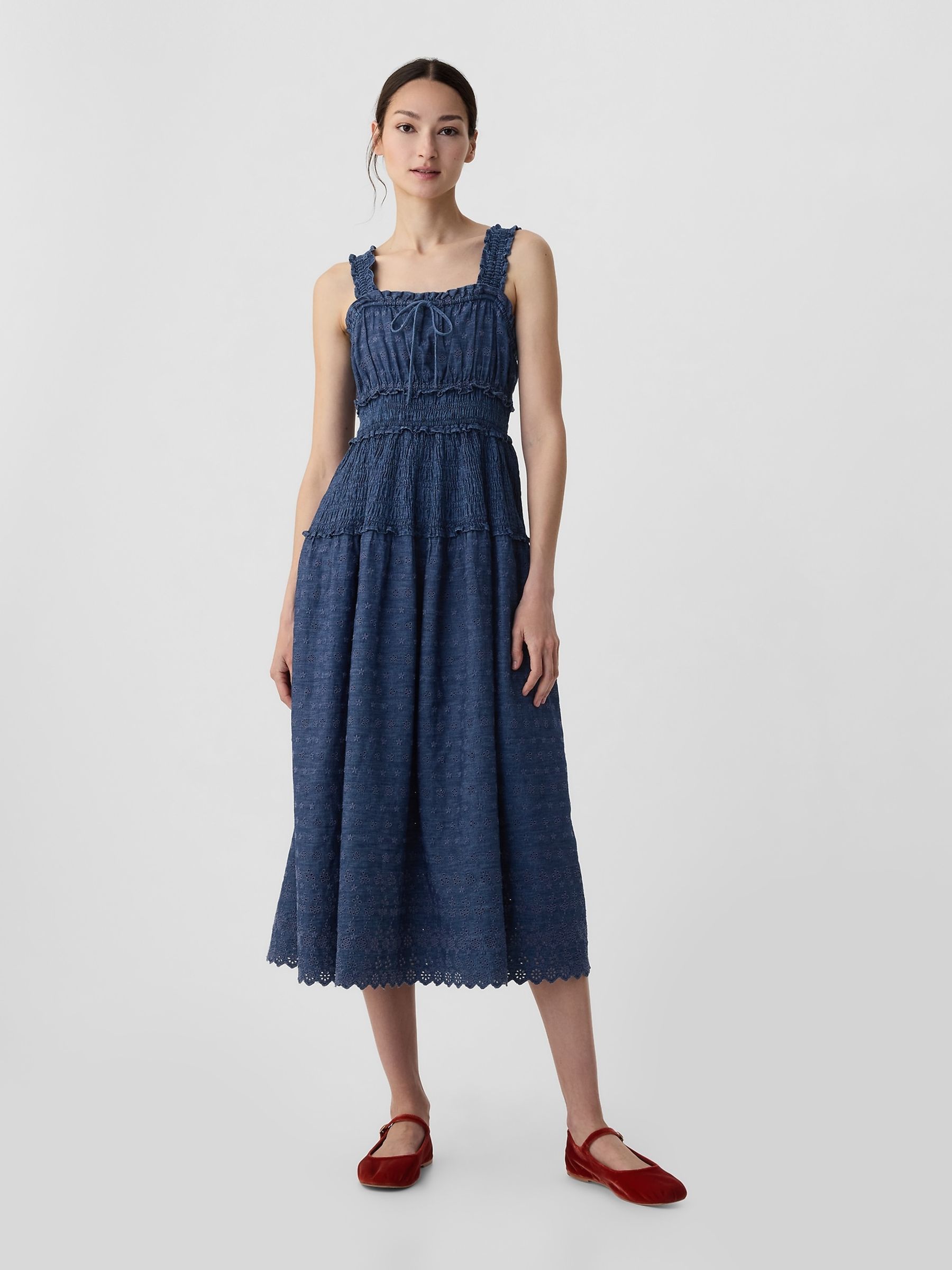 Blue Denim DÔEN Eyelet Midi Dress - Image 1 of 4