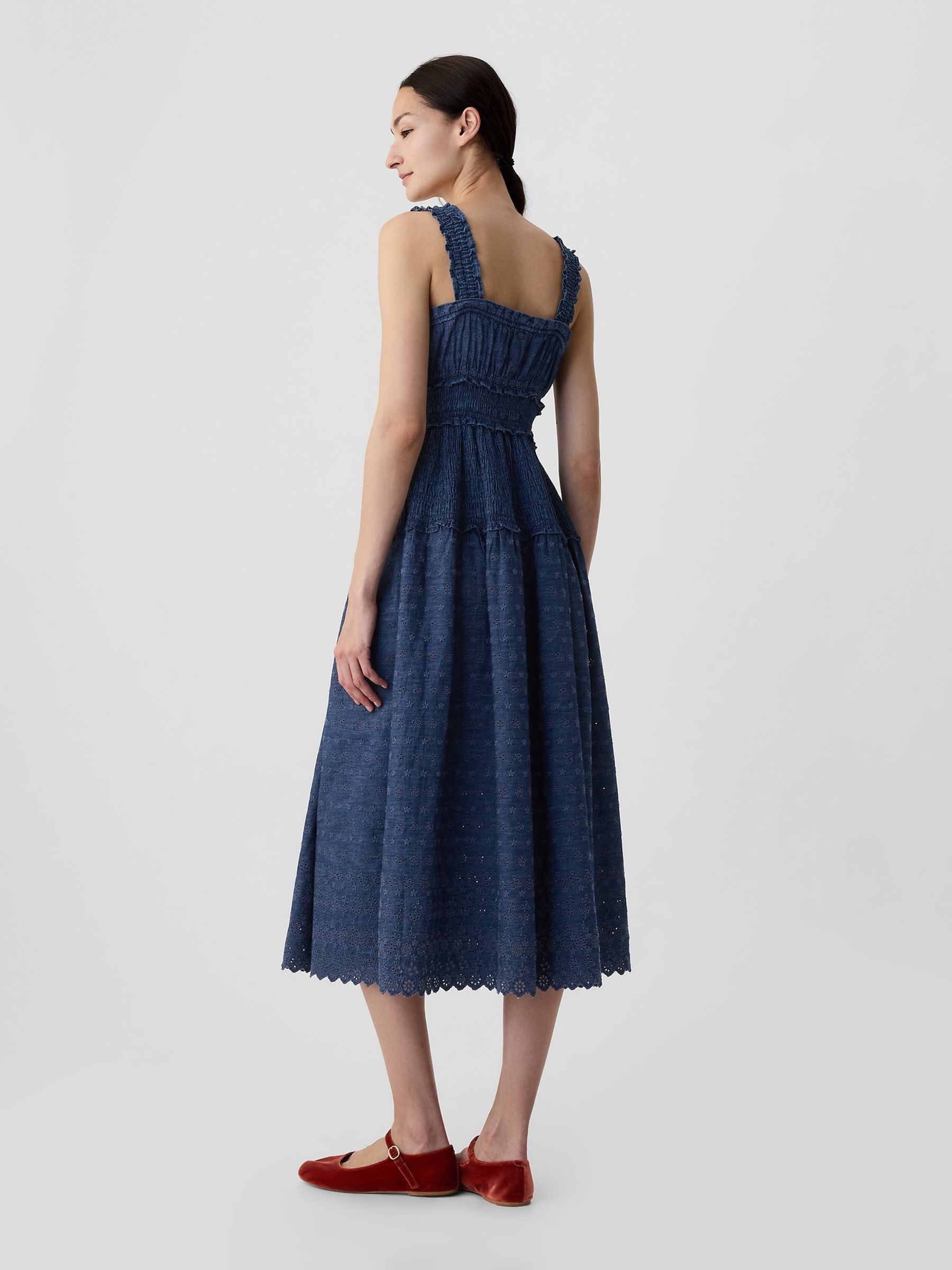 Blue Denim DÔEN Eyelet Midi Dress - Image 2 of 4