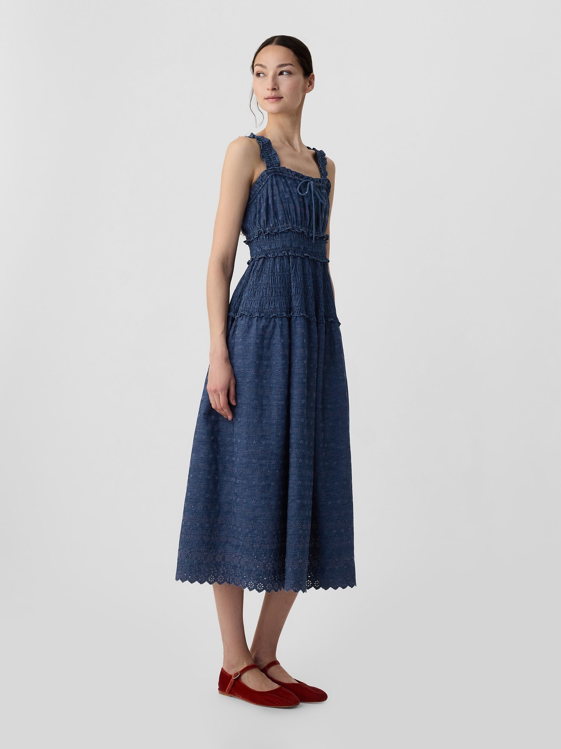 Blue Denim DÔEN Eyelet Midi Dress - Image 3 of 4