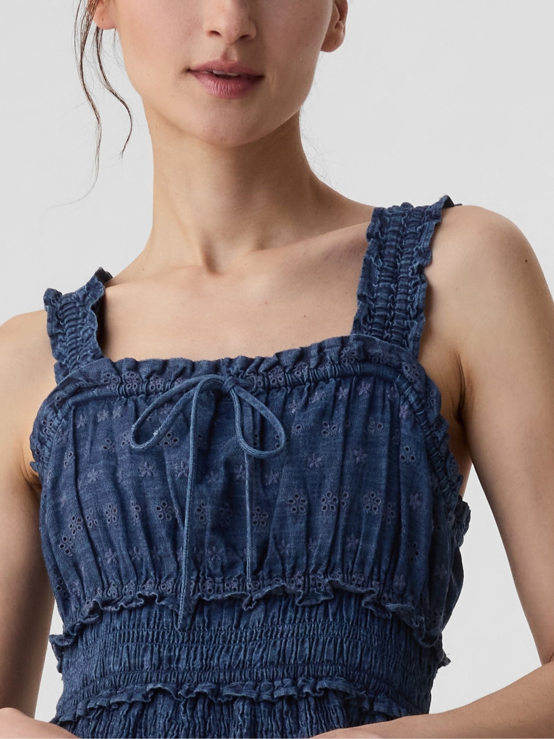 Blue Denim DÔEN Eyelet Midi Dress - Image 4 of 4