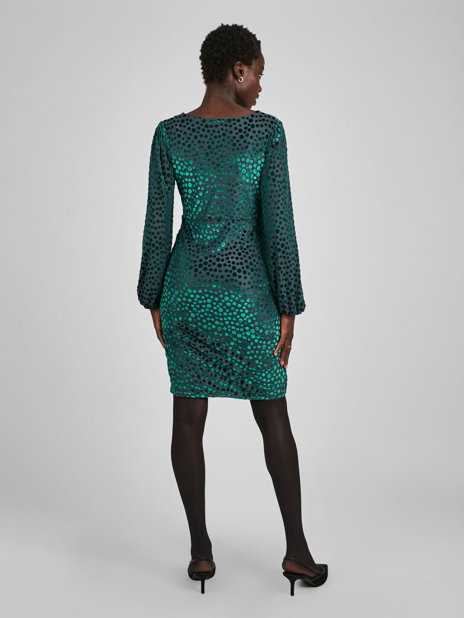 Teal Green Devore Spot V-Neck Maternity Mini Dress - Image 2 of 4