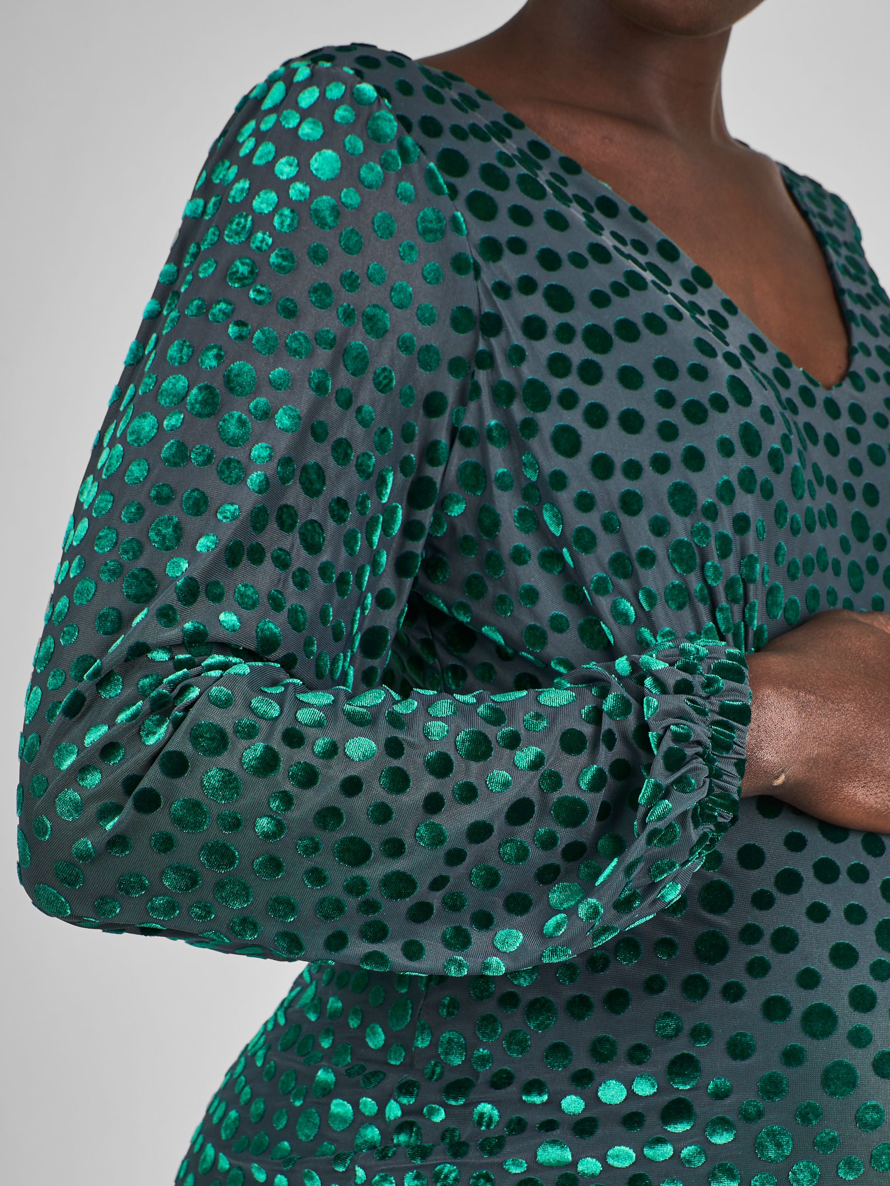 Teal Green Devore Spot V-Neck Maternity Mini Dress - Image 4 of 4