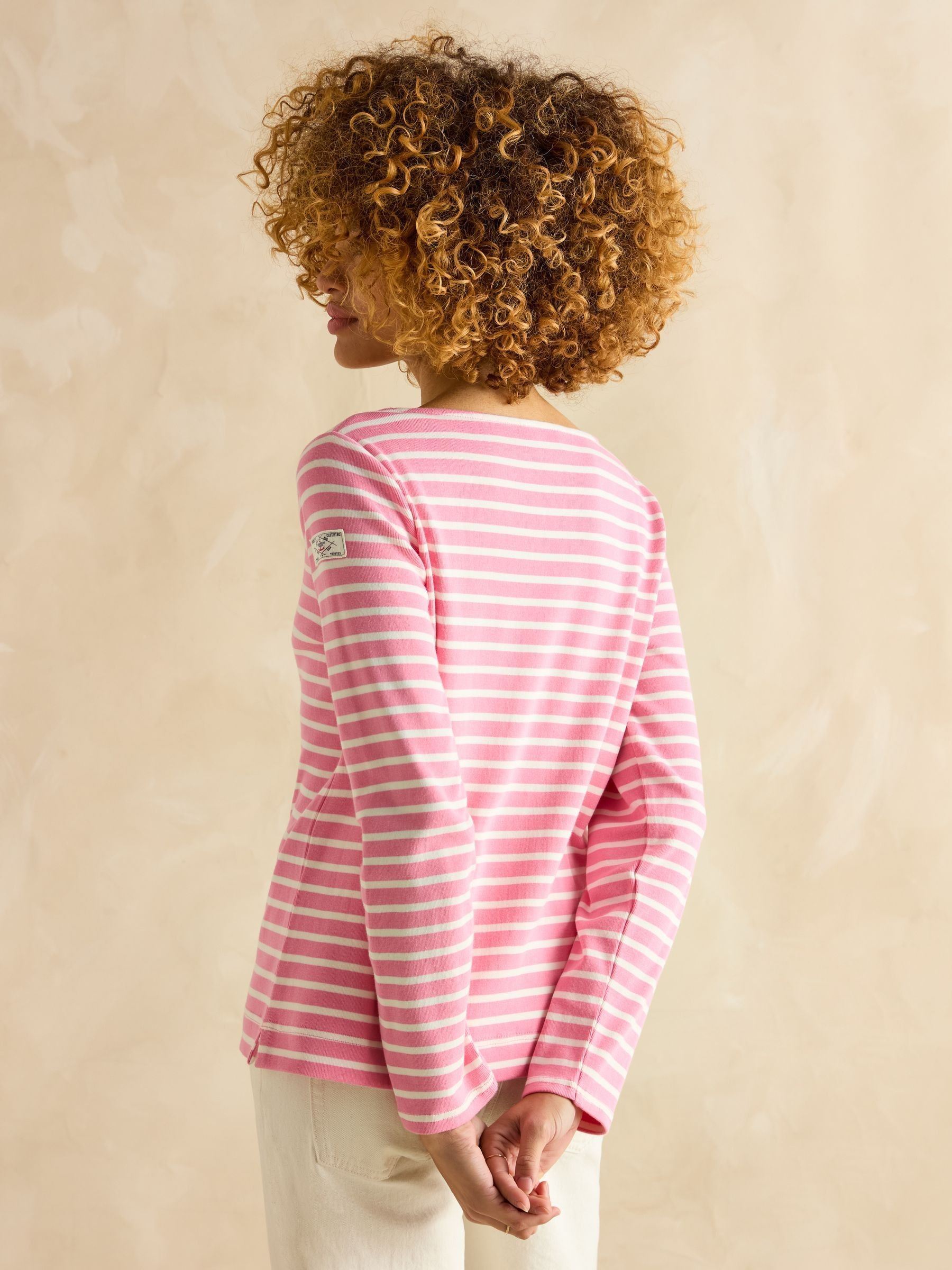 Harbour Pink/White Boat Neck 100% Cotton Breton Top - Image 2 of 7
