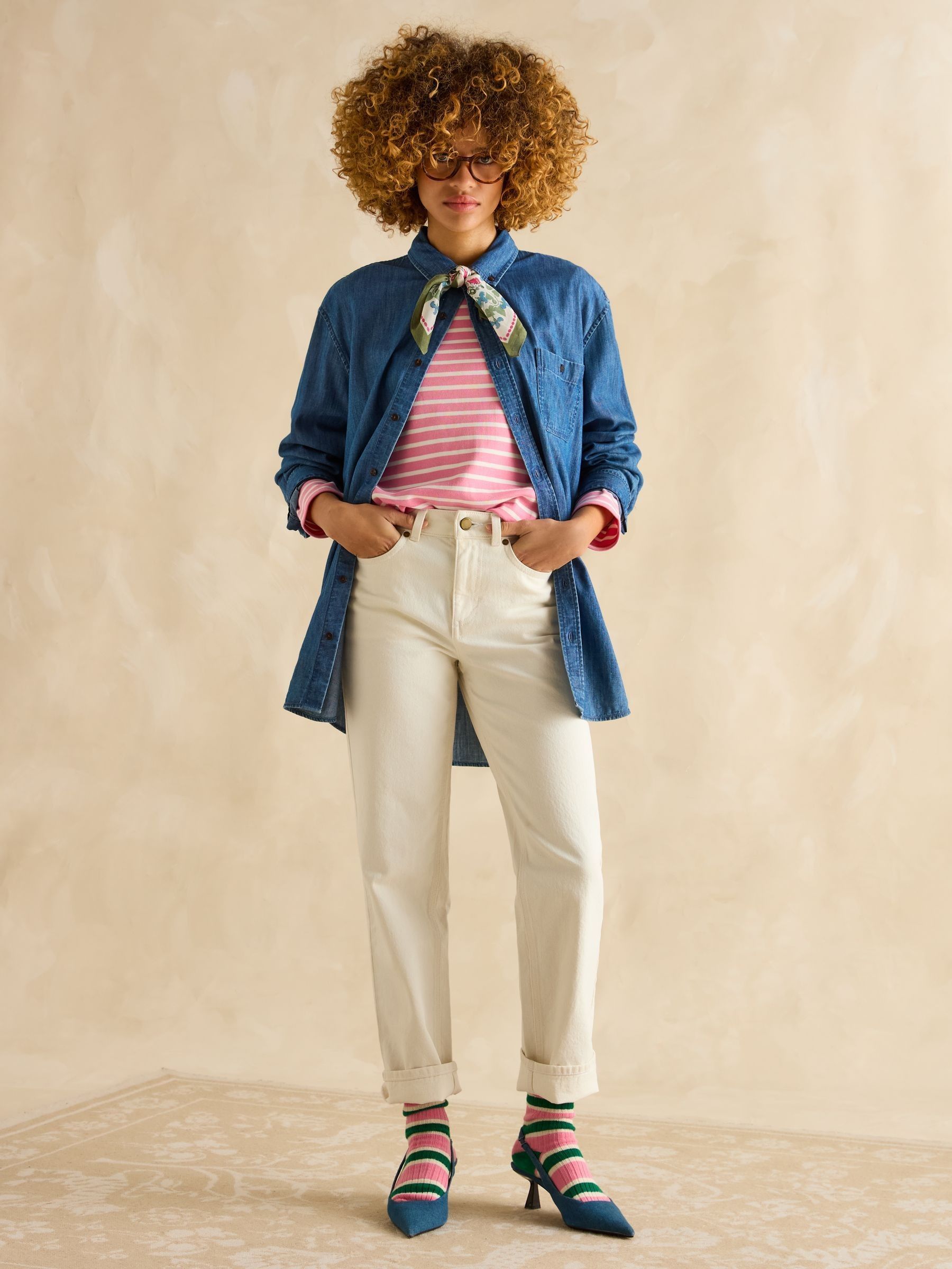 Harbour Pink/White Boat Neck 100% Cotton Breton Top - Image 4 of 7
