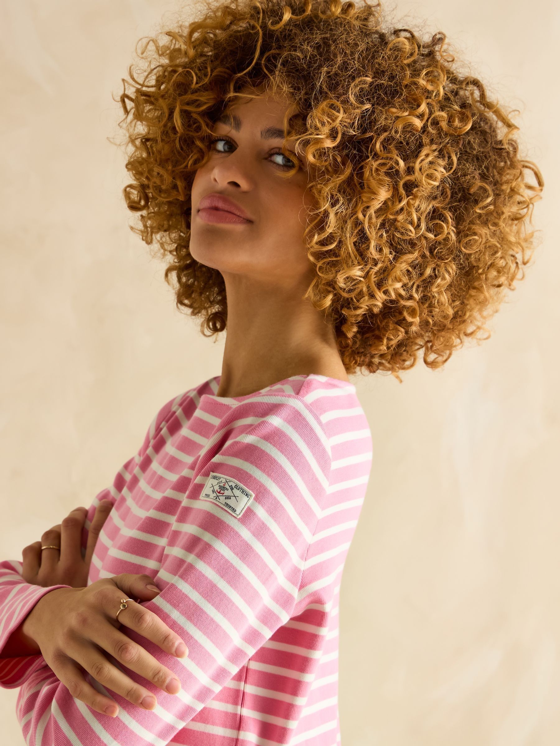 Harbour Pink/White Boat Neck 100% Cotton Breton Top - Image 5 of 7