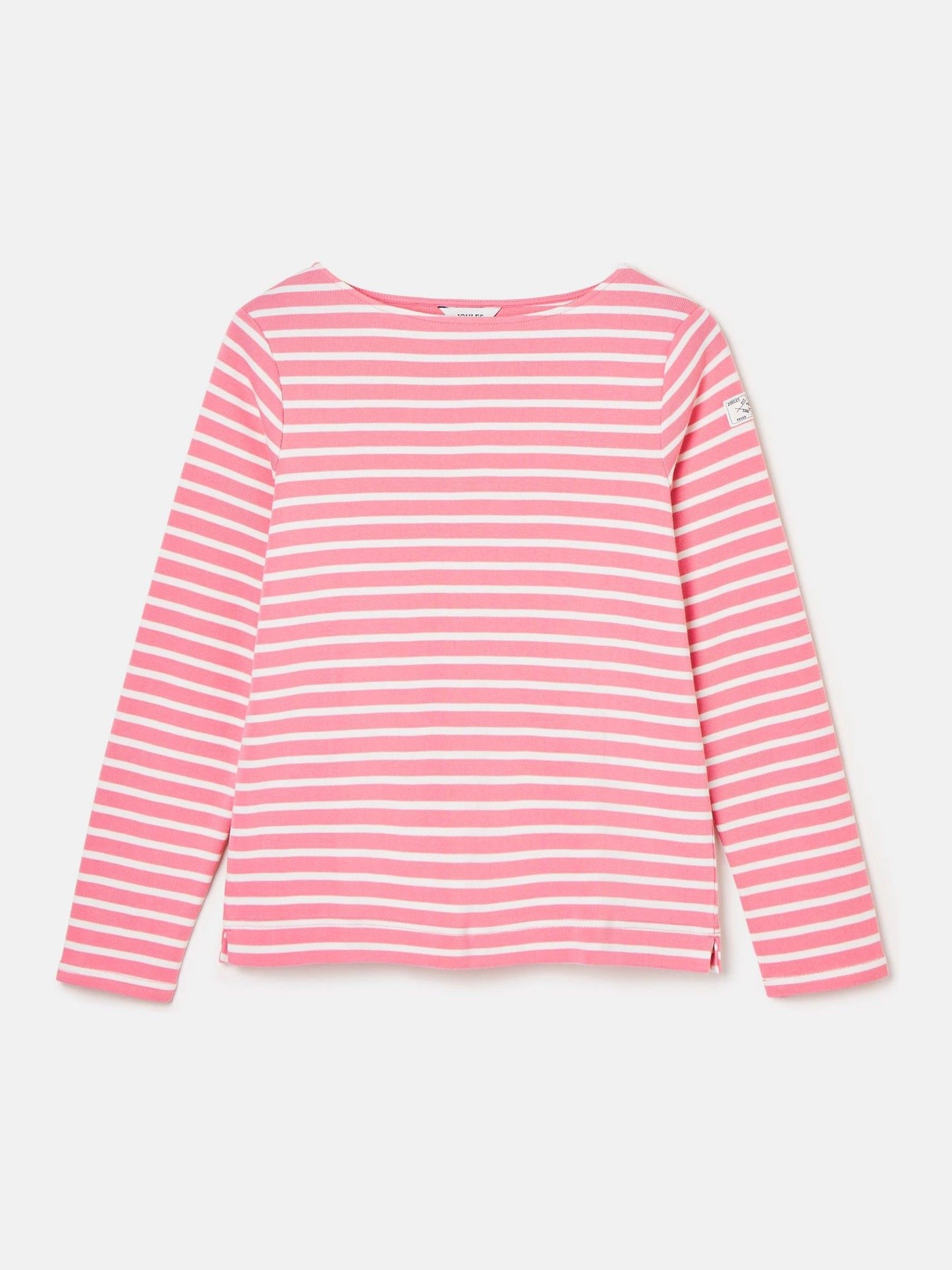 Harbour Pink/White Boat Neck 100% Cotton Breton Top | Joules