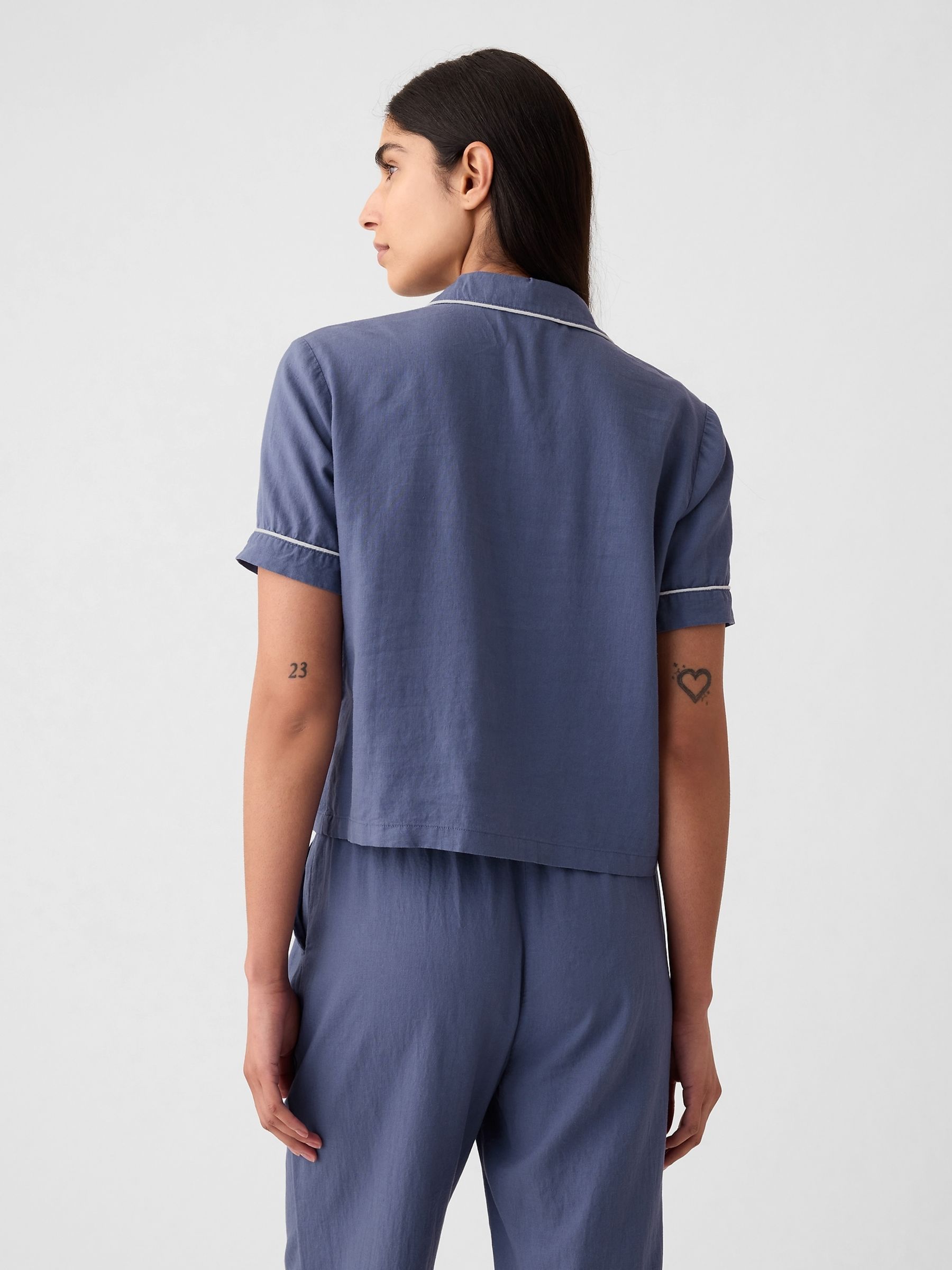 Blue Linen-Blend Pyjama Shirt - Image 2 of 4