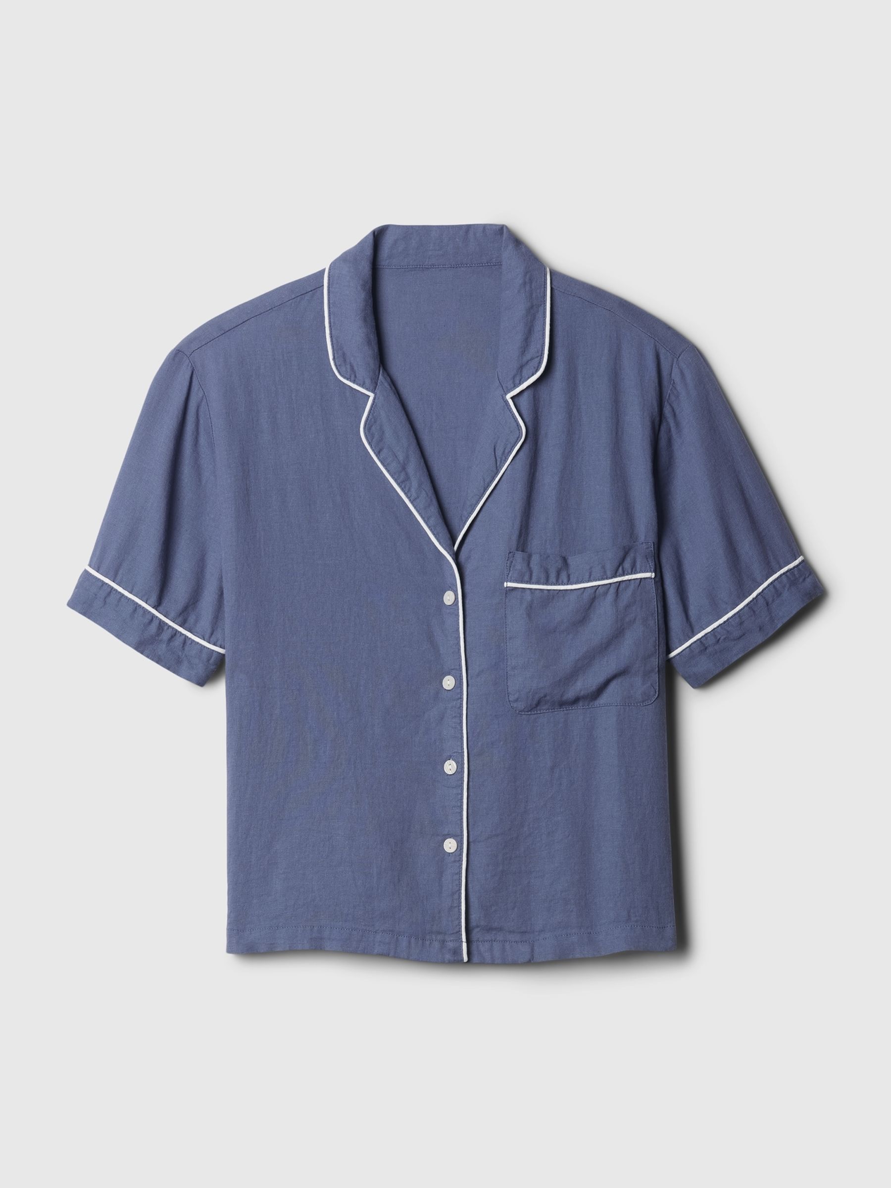 Blue Linen-Blend Pyjama Shirt - Image 4 of 4