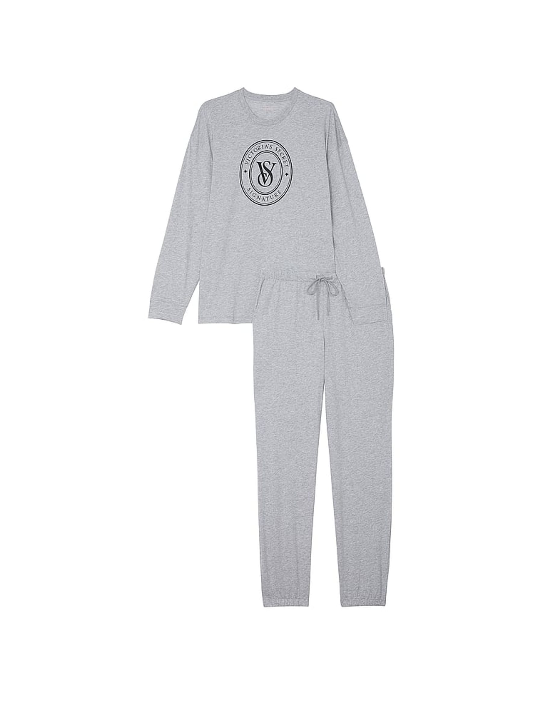 Grey Heather Cotton Long Pyjama Set - Image 3 of 3