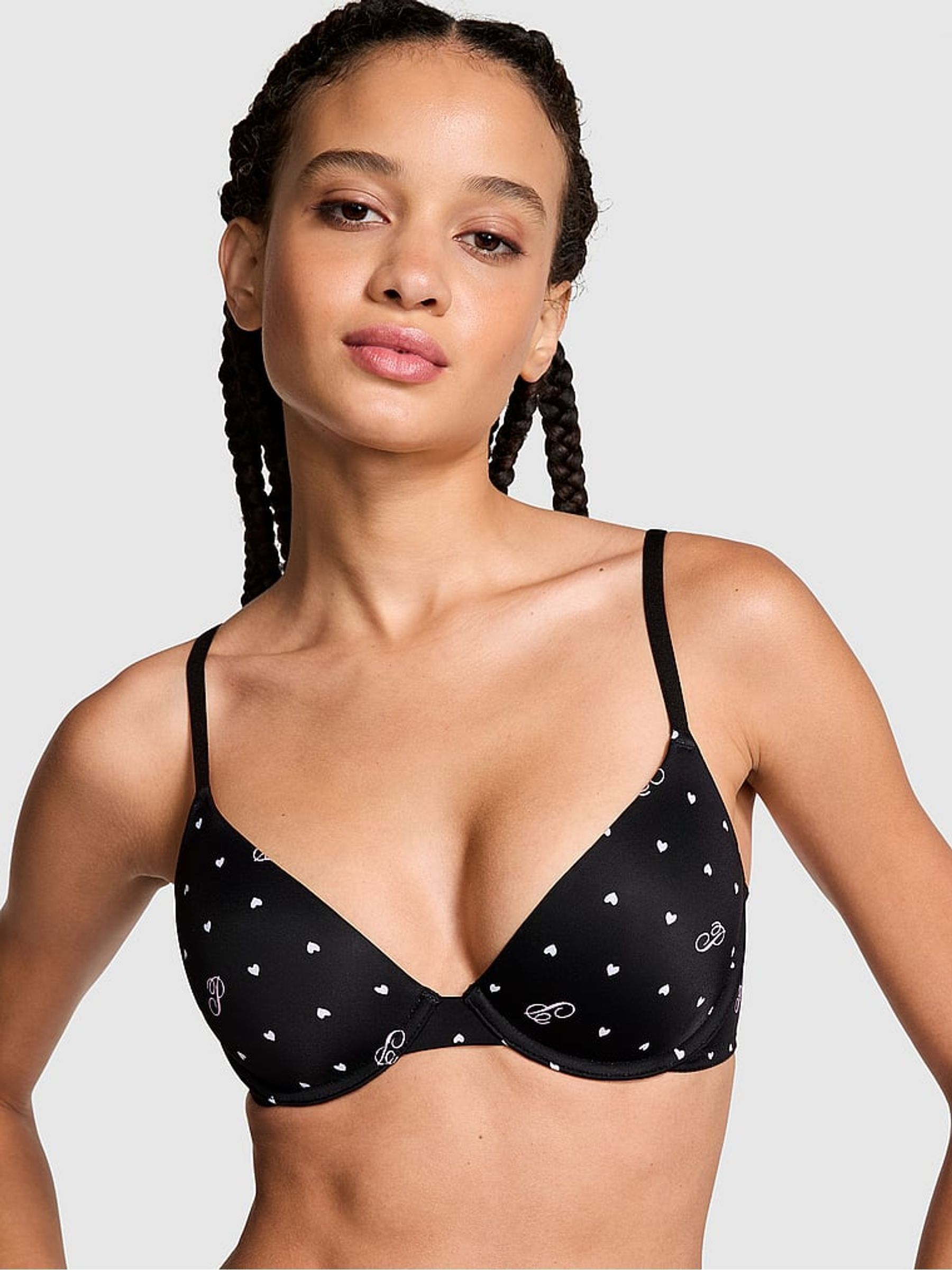 Black Heart Script Print T Shirt Bra - Image 1 of 4