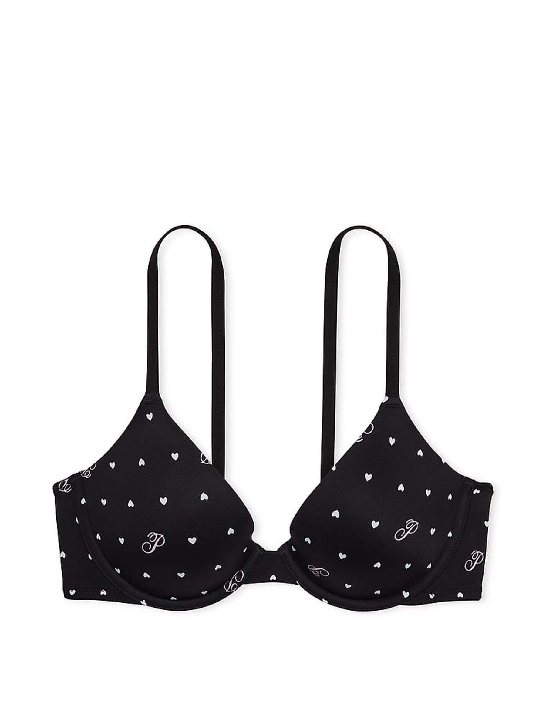 Black Heart Script Print T Shirt Bra - Image 3 of 4