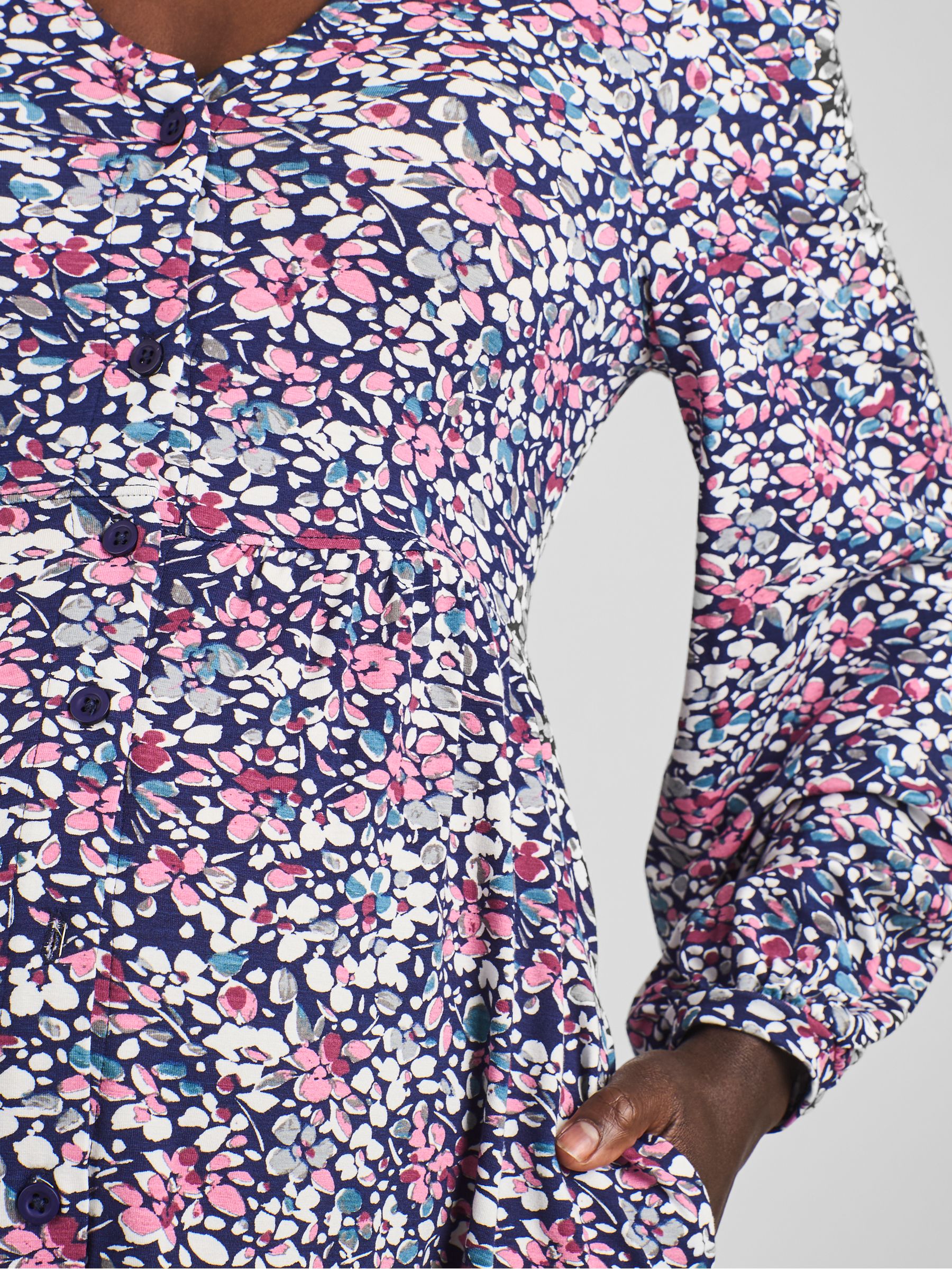 Navy Blue Maternity Floral Buttoned Through Dress - Image 4 of 4