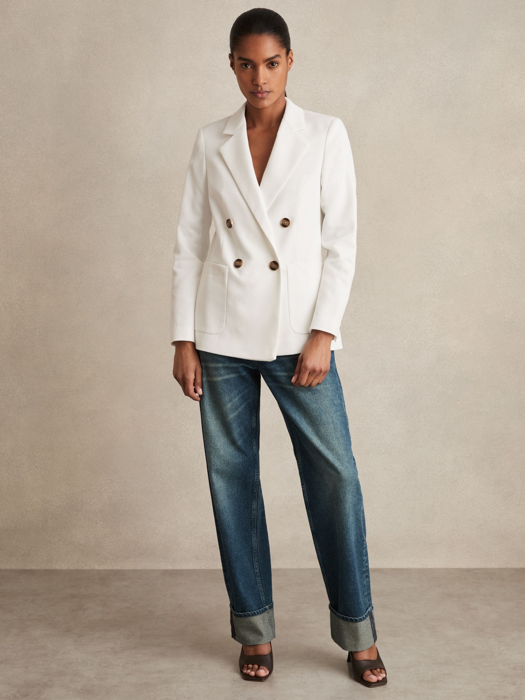 Double-Breasted Notch-Lapel Blazer in White - Image 3 of 6